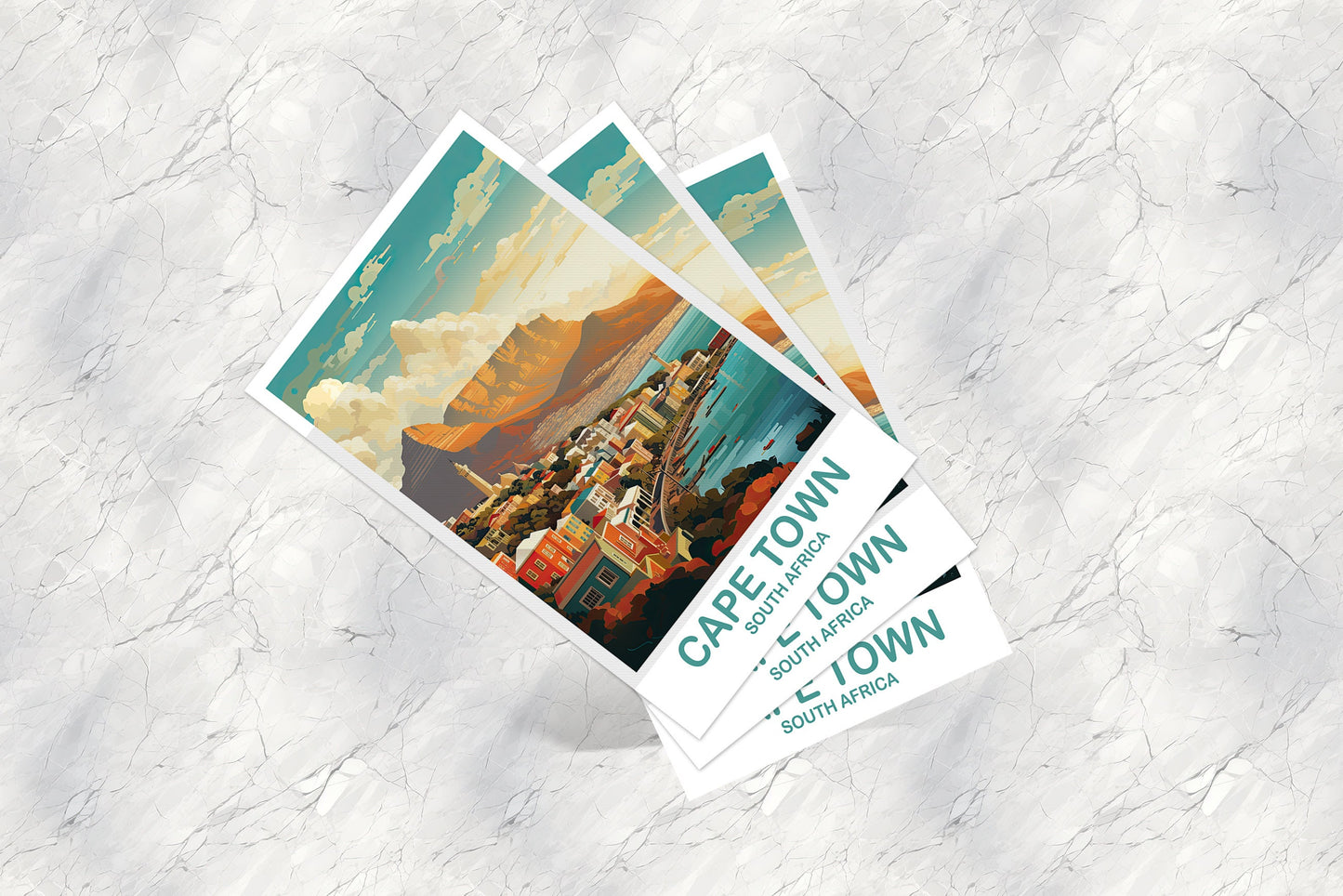 Cape Town Travel Postcard, Cape Town Skyline, South Africa Art Postcard, City Skyline Art, Travel Art, Africa Postcard Art | T2AF_SFCT1_P