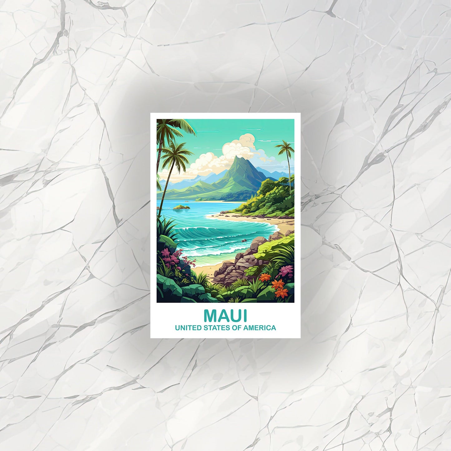 Maui Travel Sticker Art, Maui Travel Art, Maui Hawaii Art Sticker Travel Sticker, USA Travel Sticker, Hawaii Travel Sticker | T2NA_HAMA1_S