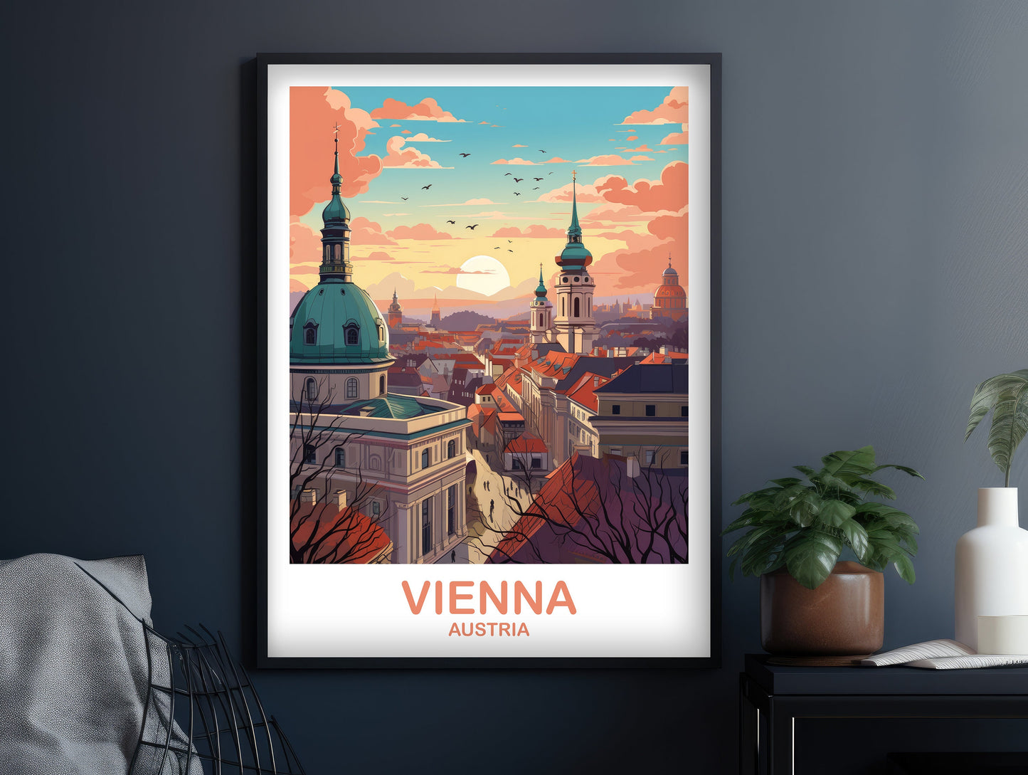 Vienna Travel Wall Art, Austria Travel Art, Vienna Wall Art Poster, Austria Travel Art Poster, City Skyline Sunset Wall Art | T2EU_AUVI1