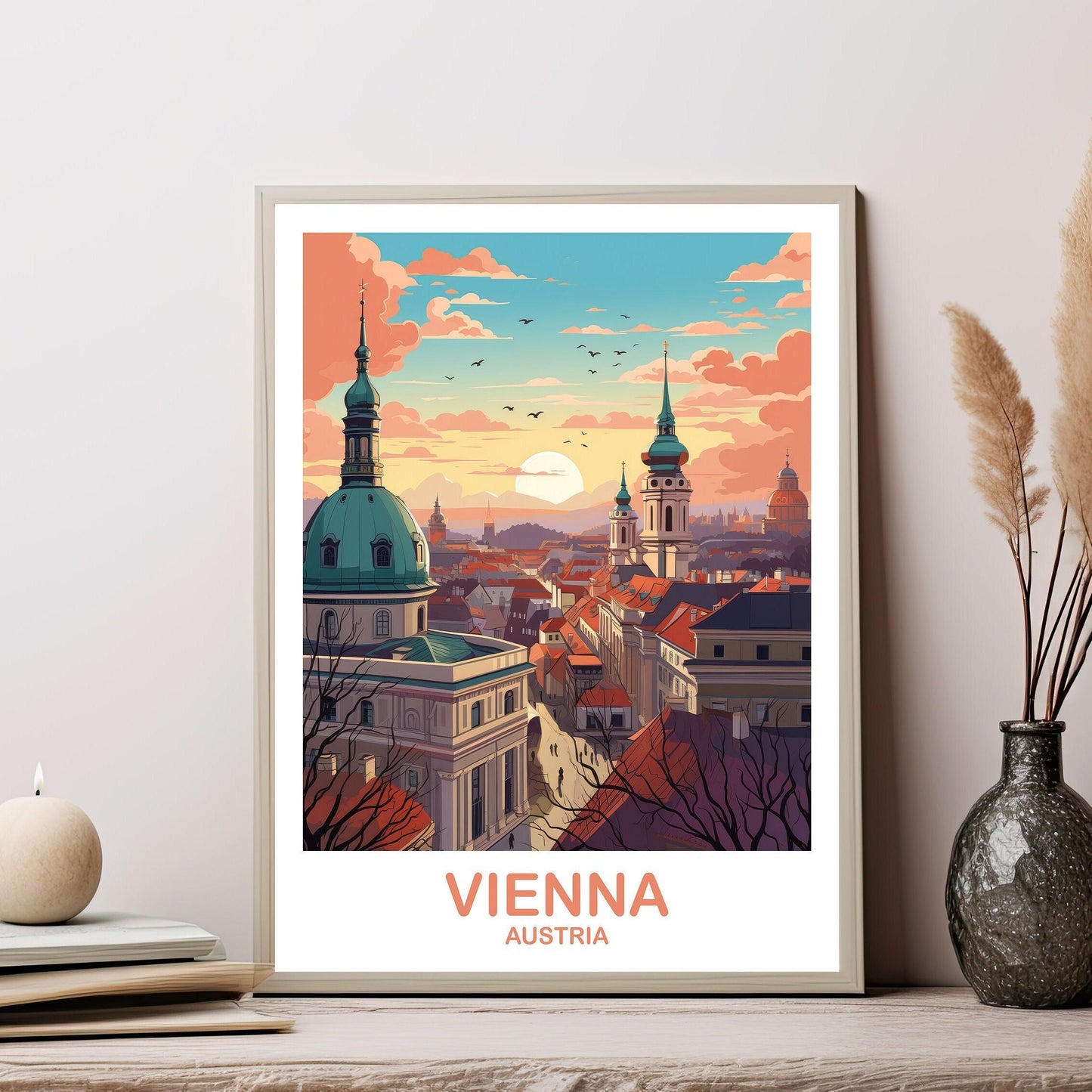 Vienna Travel Wall Art, Austria Travel Art, Vienna Wall Art Poster, Austria Travel Art Poster, City Skyline Sunset Wall Art | T2EU_AUVI1