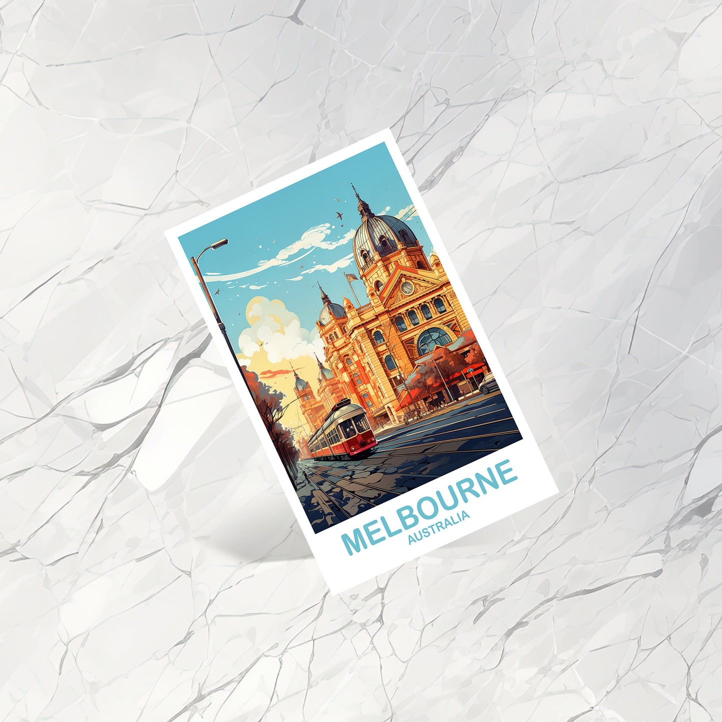 Melbourne Travel Postcard Art, Australia Travel Art, Melbourne Art Postcard, City Skyline Wall Art, New South Wales | T2AU_NSWME1_P