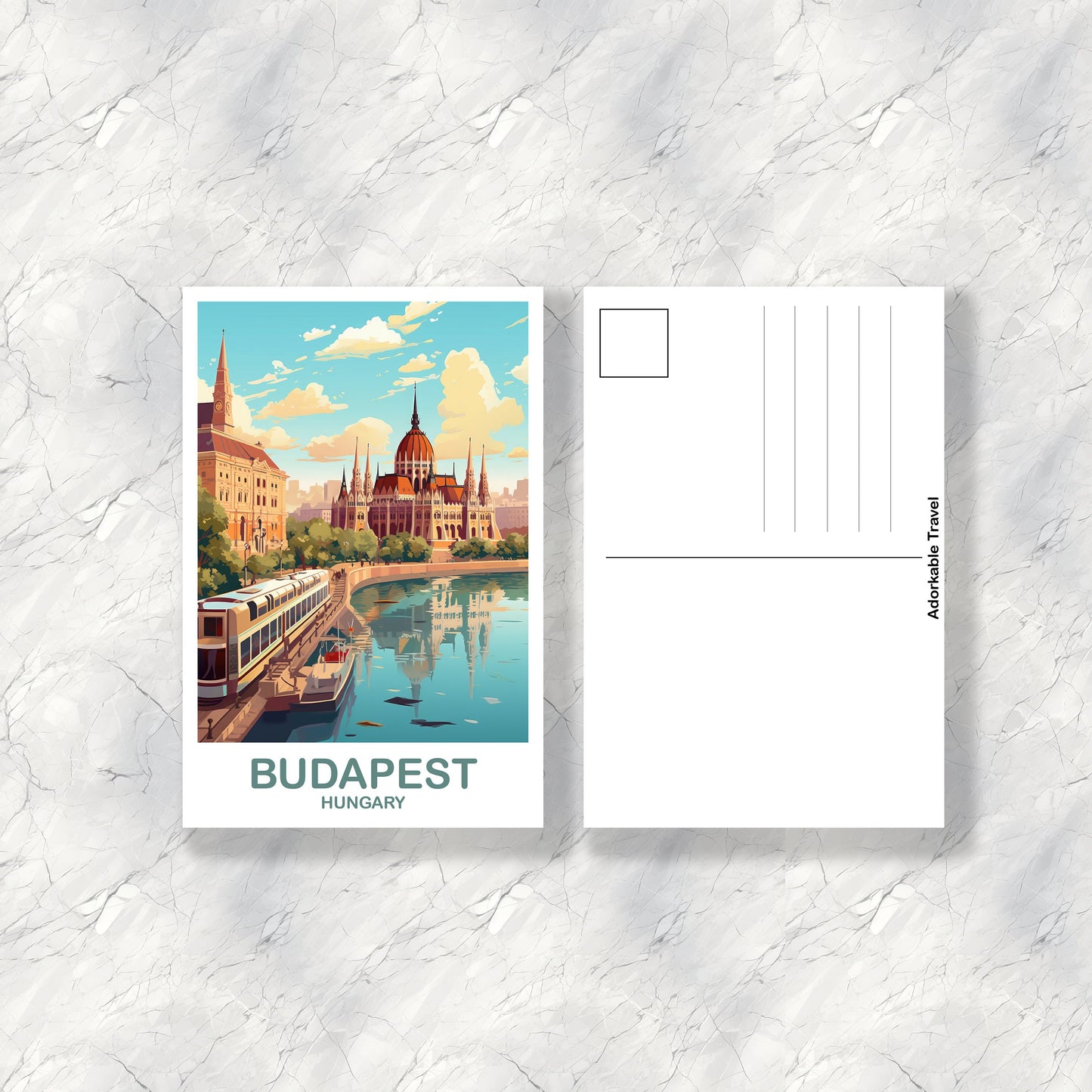 Budapest Travel Postcard Art, Hungary Travel Postcard, Budapest Postcar, City Skyline Sunset Postcard, Travel Postcard | T2EU_HUBU1_P