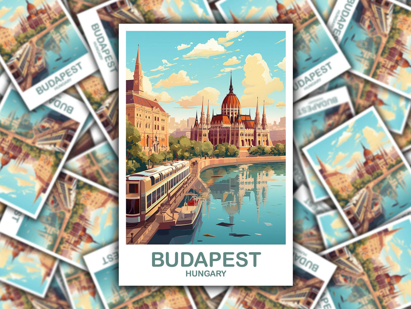 Budapest Travel Sticker Art, Hungary Travel Sticker, Budapest Sticker, City Skyline Sunset Sticker, Travel Sticker | T2EU_HUBU1_S