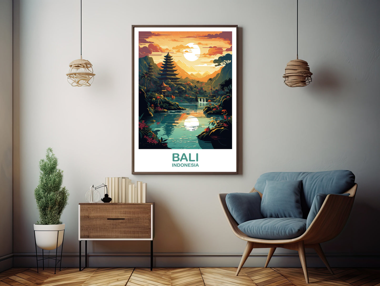 Bali Travel Wall Art, Bali Skyline, Printable Bali Indonesia Wall Art, City Skyline Wall Art, Vibrant Sunset, Travel Wall Art | DT2AS_INDBA1