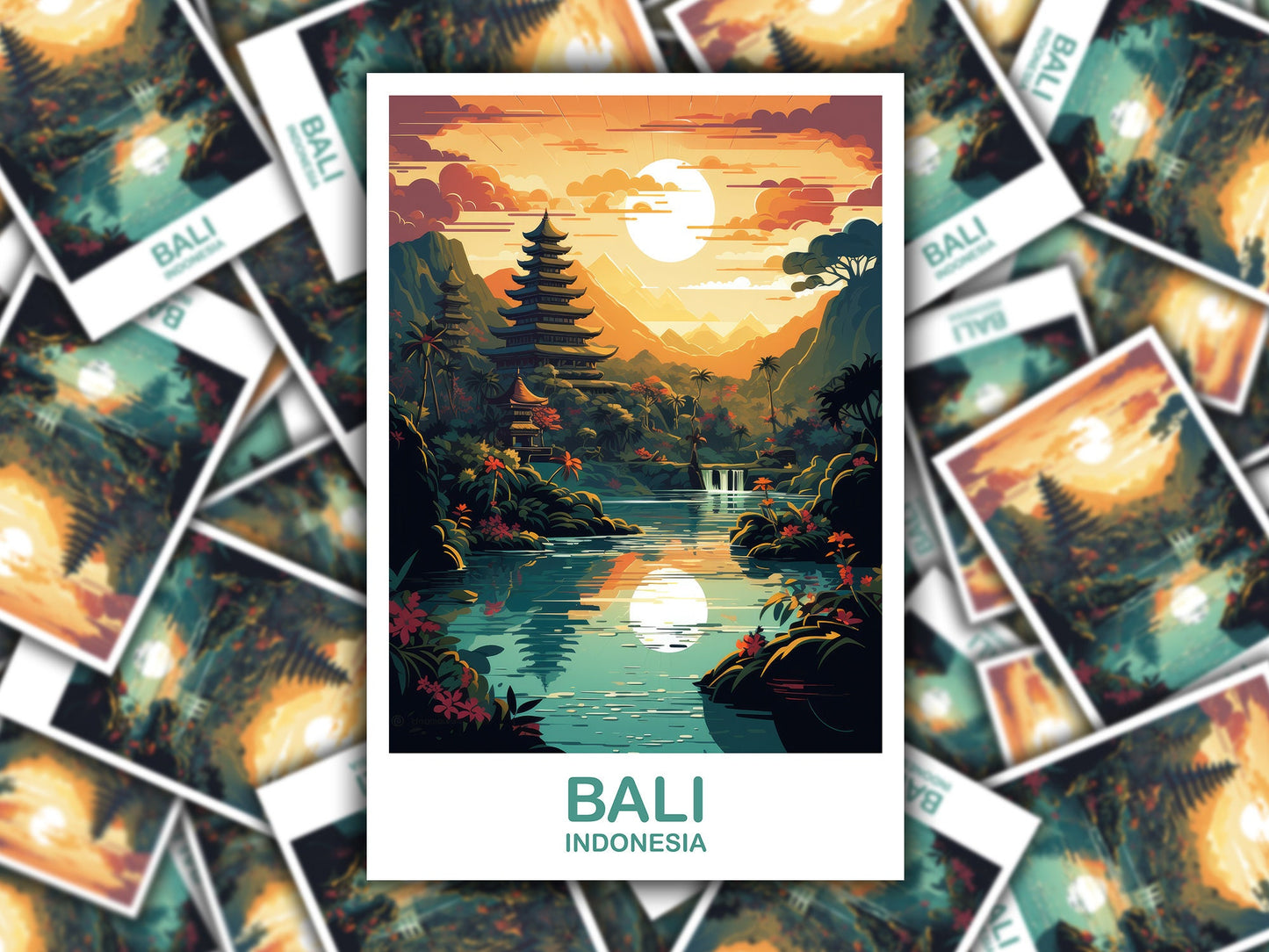 Bali Travel Sticker Art, Bali Skyline, Bali Indonesia Sticker Art, City Skyline, Luggage Sticker, Travel Sticker | T2AS_INDBA1_S
