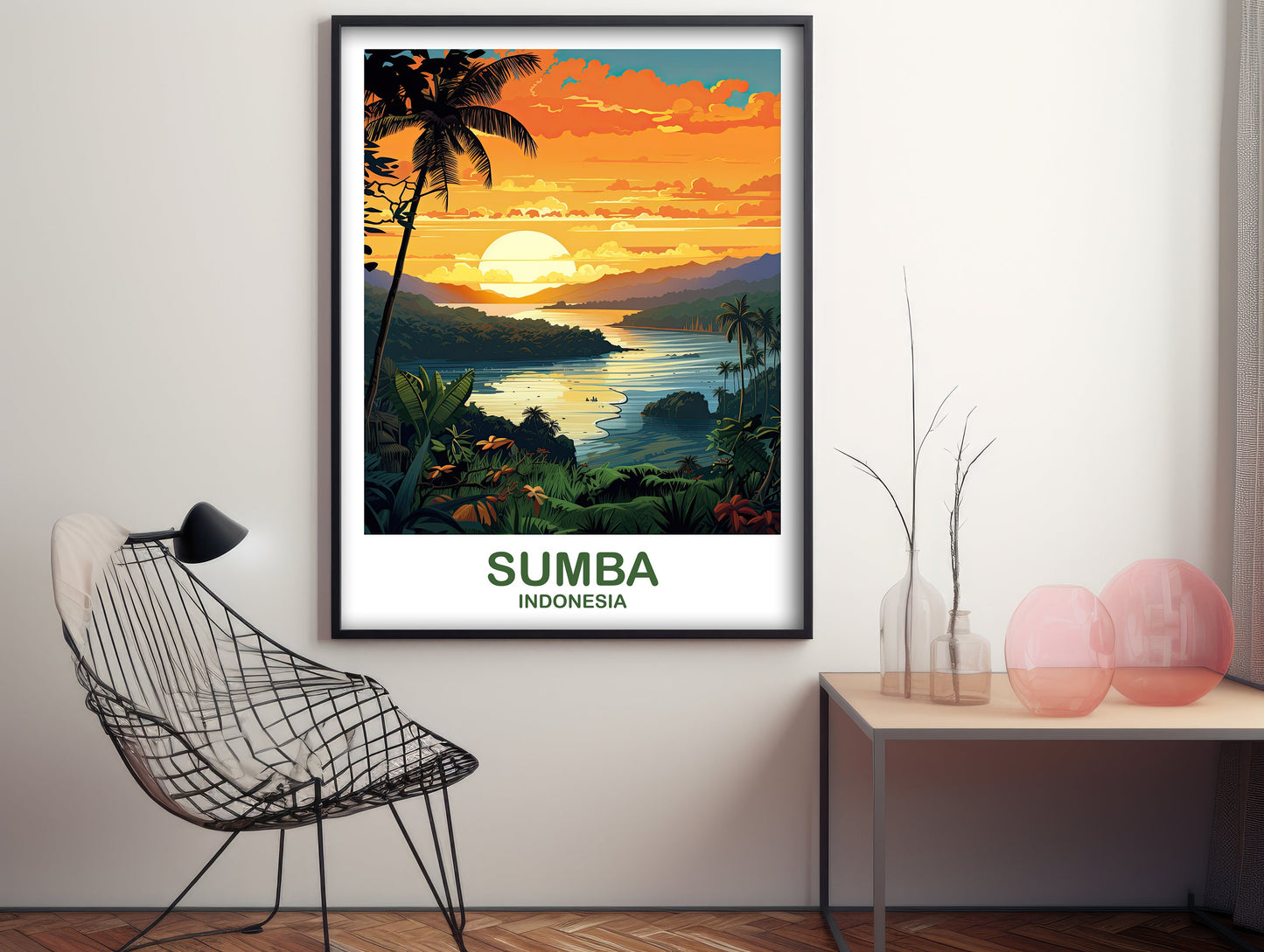 Sumba Travel Wall Art, Sumba Skyline, Bali Indonesia Wall Art Poster, City Skyline Wall Art, Vibrant Sunset, Travel Wall Art | T2AS_INDSU1
