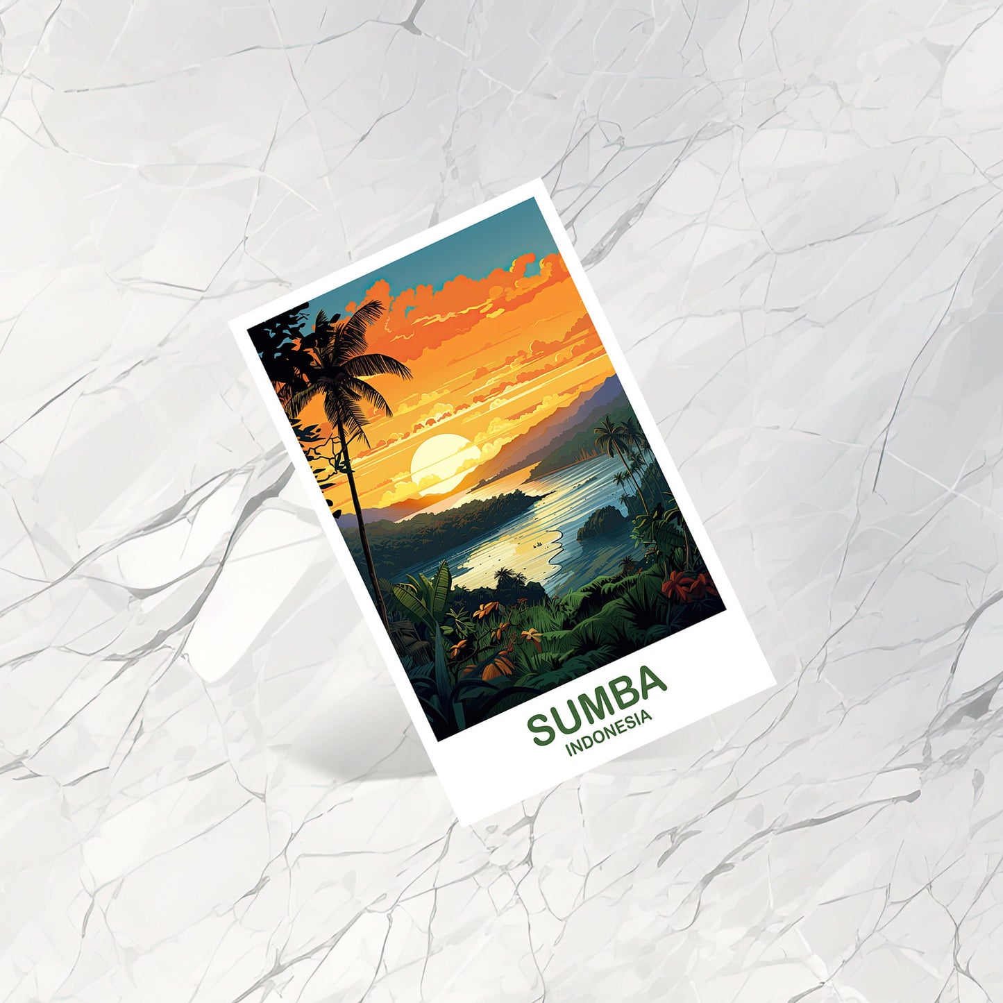 Sumba Travel Postcard Art, Bali Indonesia Postcard Art, City Skyline Art, Vibrant Sunset Postcard, Travel Postcard | T2AS_INDSU1_P