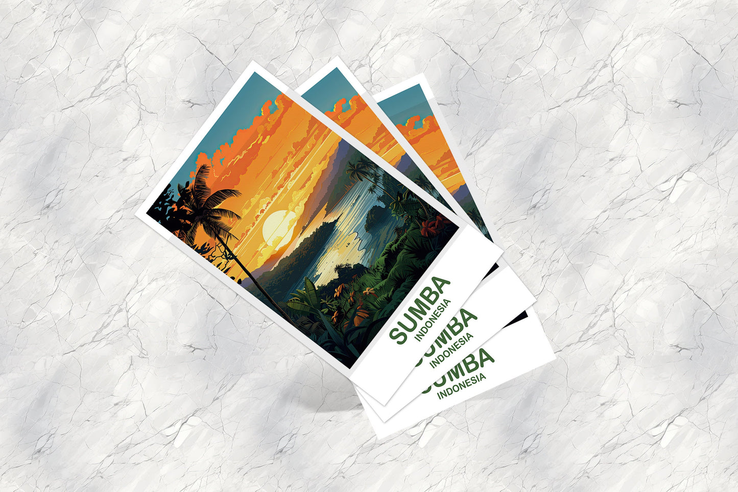 Sumba Travel Postcard Art, Bali Indonesia Postcard Art, City Skyline Art, Vibrant Sunset Postcard, Travel Postcard | T2AS_INDSU1_P