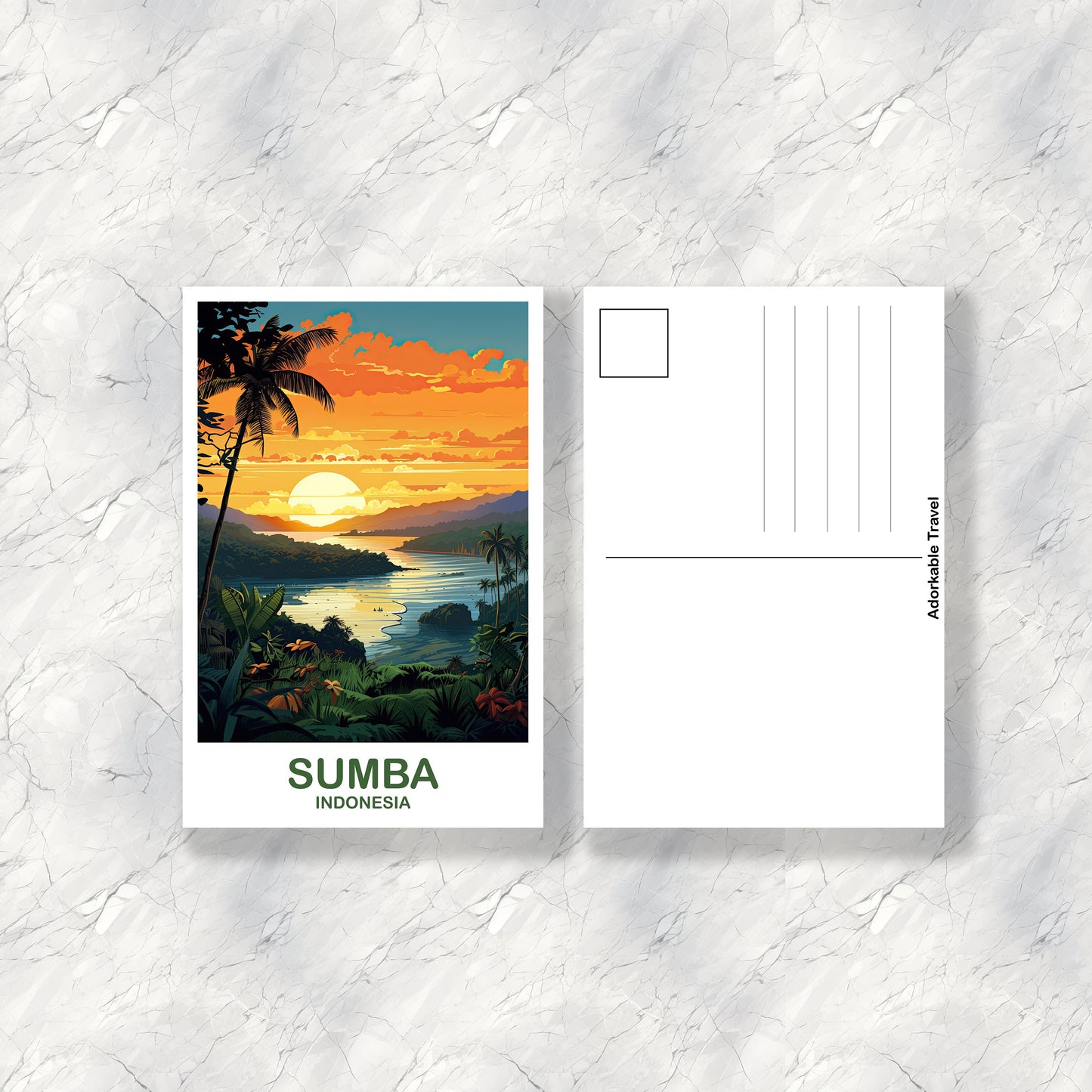 Sumba Travel Postcard Art, Bali Indonesia Postcard Art, City Skyline Art, Vibrant Sunset Postcard, Travel Postcard | T2AS_INDSU1_P