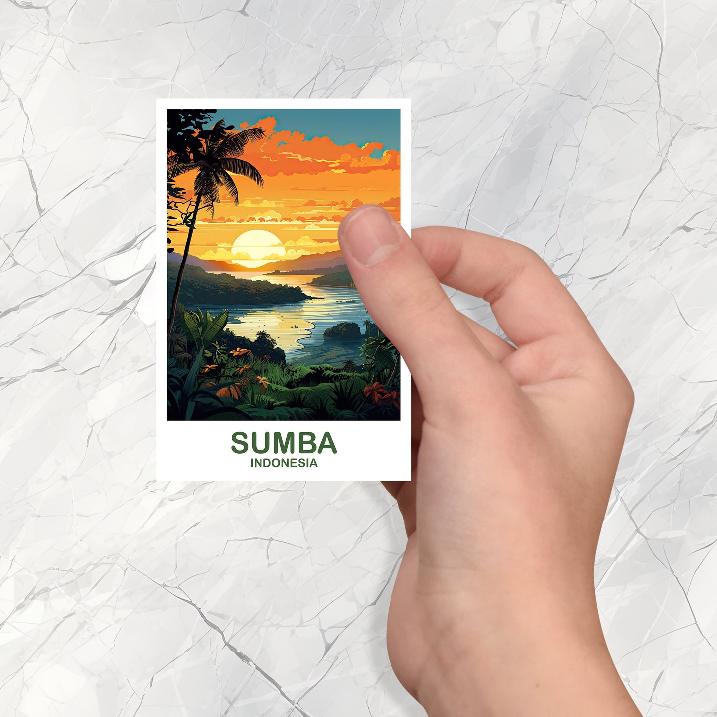 Sumba Travel Sticker Art, Sumba Skyline, Bali Indonesia Sticker, City Art, Vibrant Sunset, Suitcase Sticker, Travel Sticker | T2AS_INDSU1_S