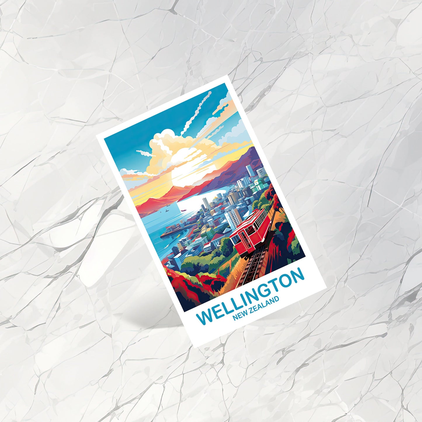 Wellington Travel Postcard Art, New Zealand Travel Art, Wellington Art Postcard, City Skyline Wall Art, New Zealand Postcard | T2AU_NZWE1_P