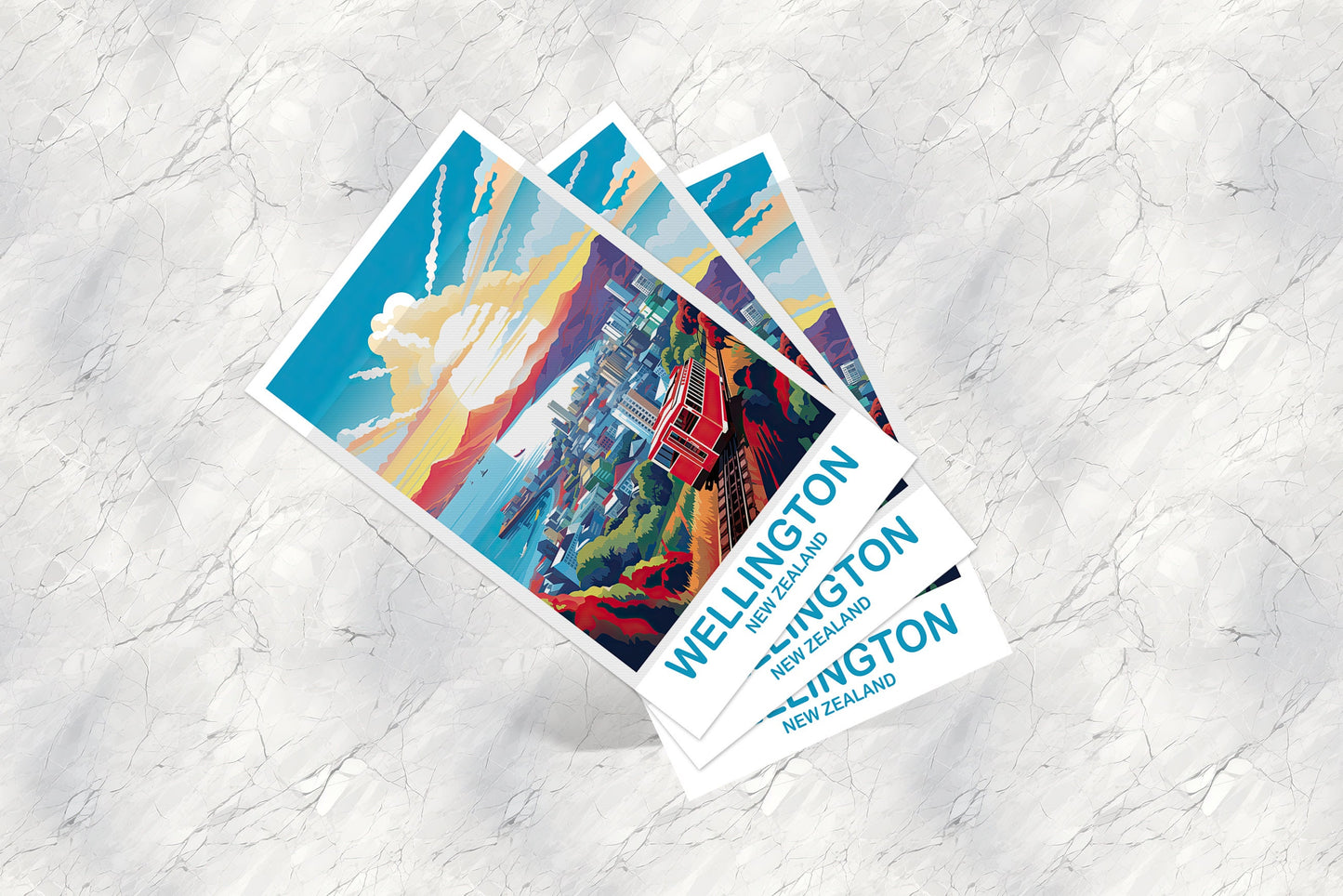 Wellington Travel Postcard Art, New Zealand Travel Art, Wellington Art Postcard, City Skyline Wall Art, New Zealand Postcard | T2AU_NZWE1_P