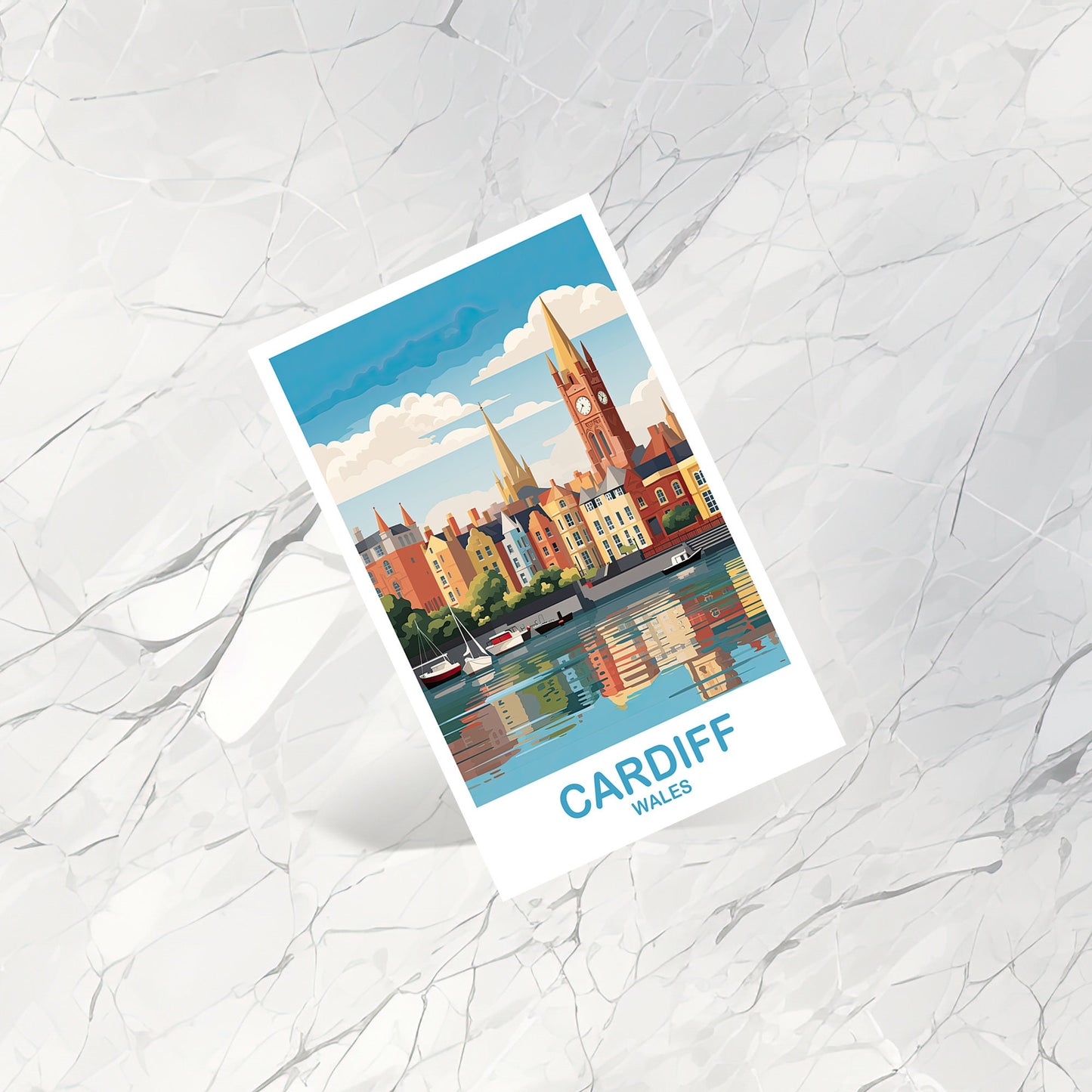Cardiff Travel Postcard Art, Cardiff Travel Art, Cardiff Wales Postcard, Wales Travel Postcard Art, Wales Travel Art | T2EU_WACA1_P