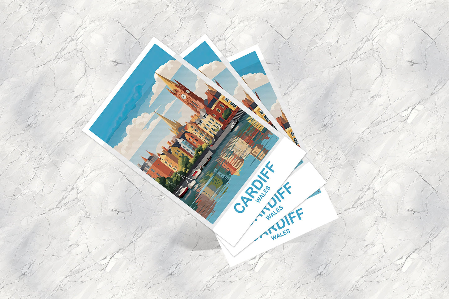 Cardiff Travel Postcard Art, Cardiff Travel Art, Cardiff Wales Postcard, Wales Travel Postcard Art, Wales Travel Art | T2EU_WACA1_P