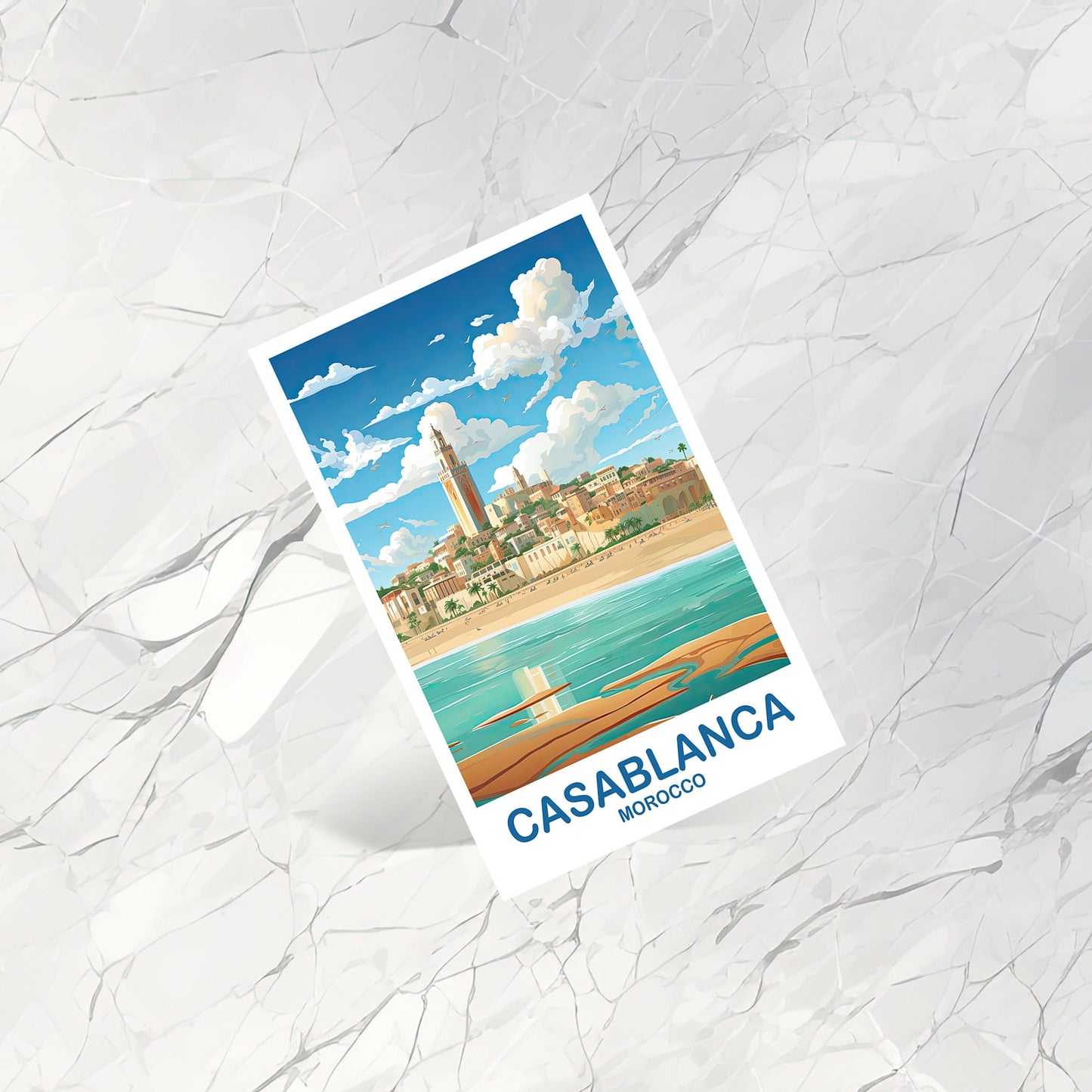 Casablanca Travel Postcard Art, Morocco Travel Postcard, City Skyline Postcard, Africa Travel Postcard, | T2AF_MOCA1_P