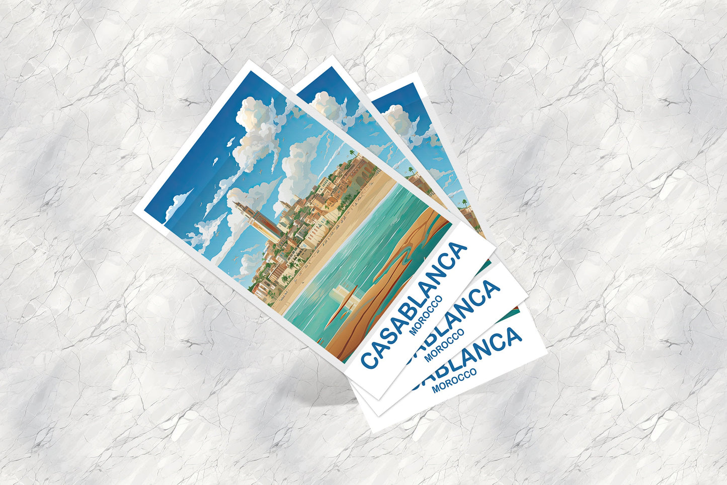 Casablanca Travel Postcard Art, Morocco Travel Postcard, City Skyline Postcard, Africa Travel Postcard, | T2AF_MOCA1_P