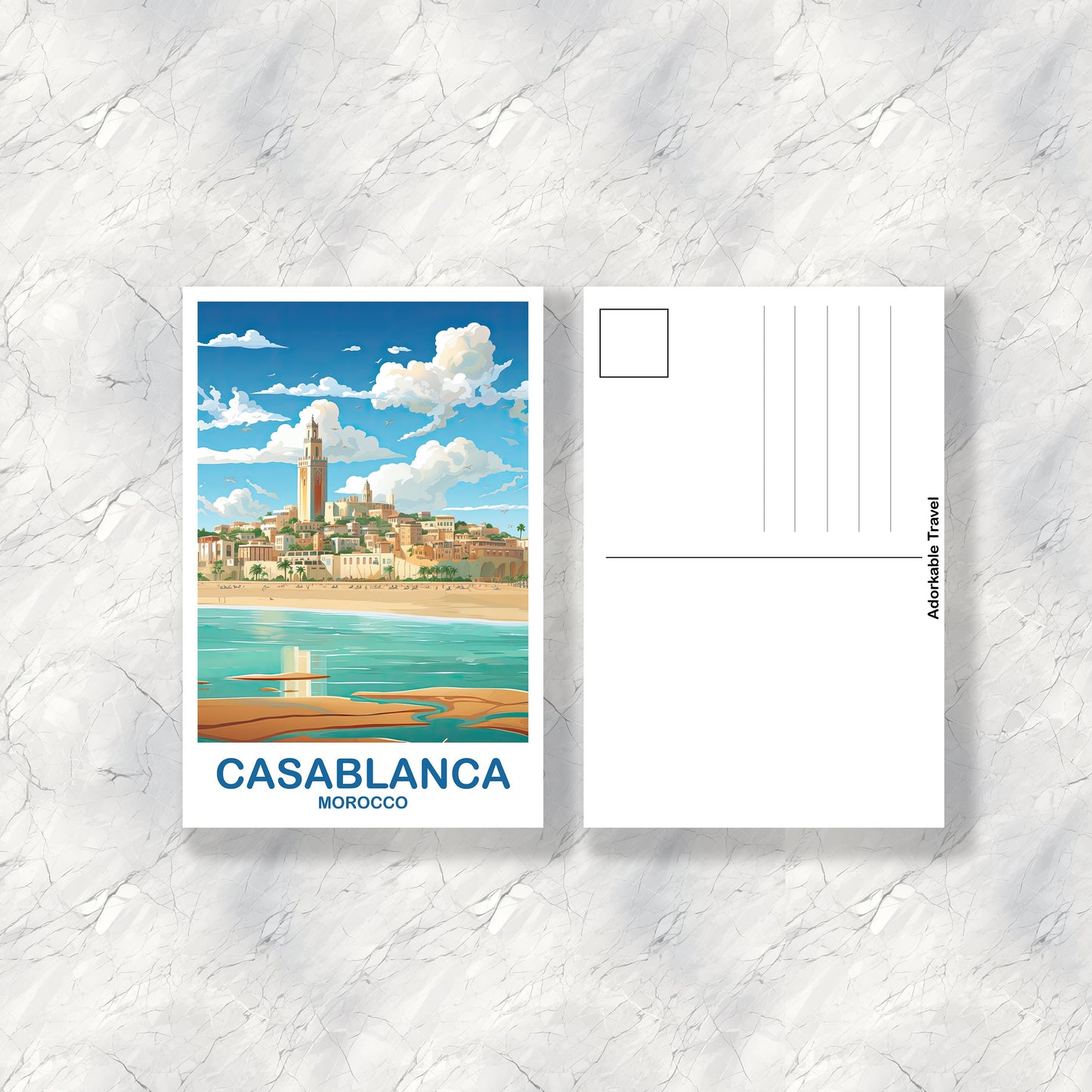 Casablanca Travel Postcard Art, Morocco Travel Postcard, City Skyline Postcard, Africa Travel Postcard, | T2AF_MOCA1_P
