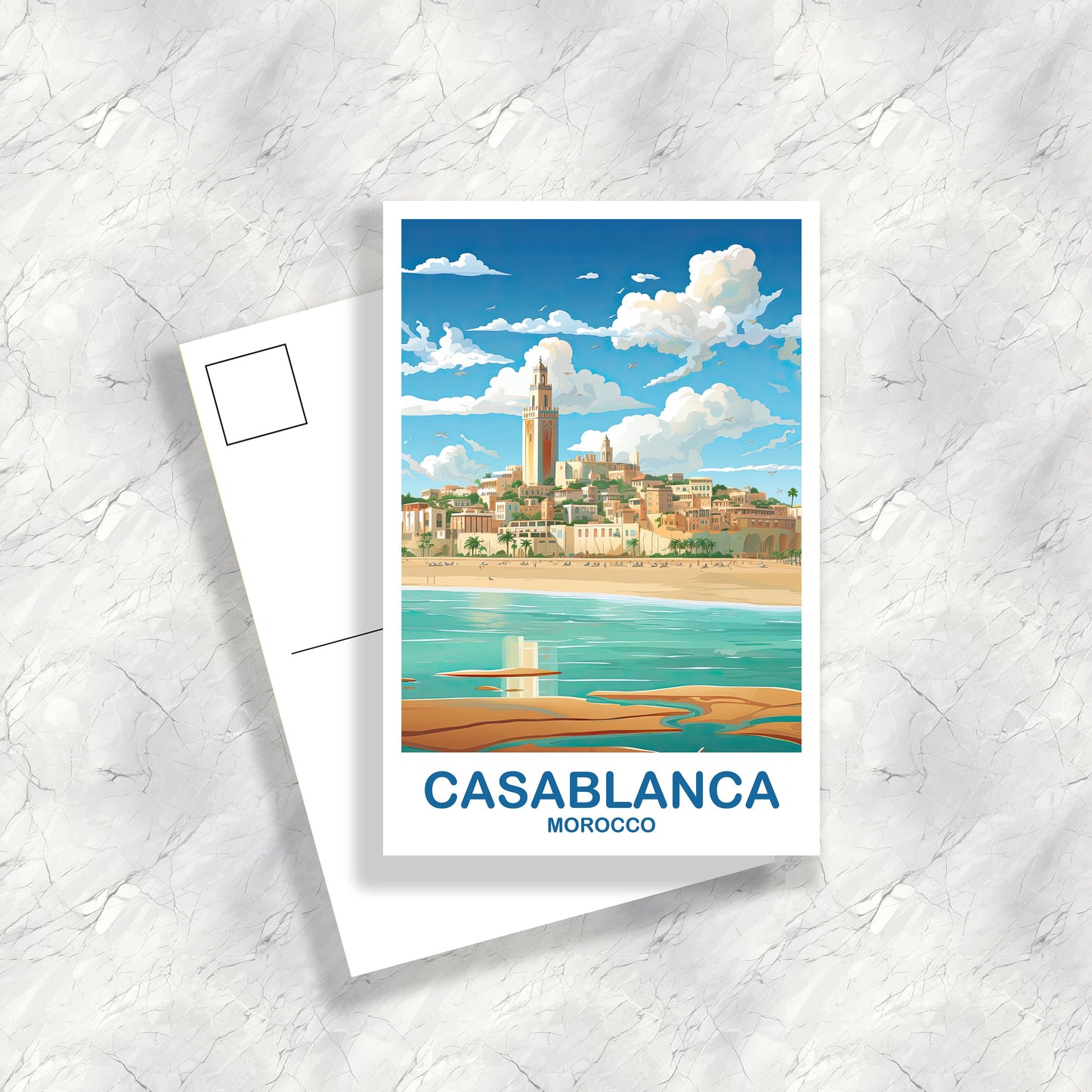 Casablanca Travel Postcard Art, Morocco Travel Postcard, City Skyline Postcard, Africa Travel Postcard, | T2AF_MOCA1_P