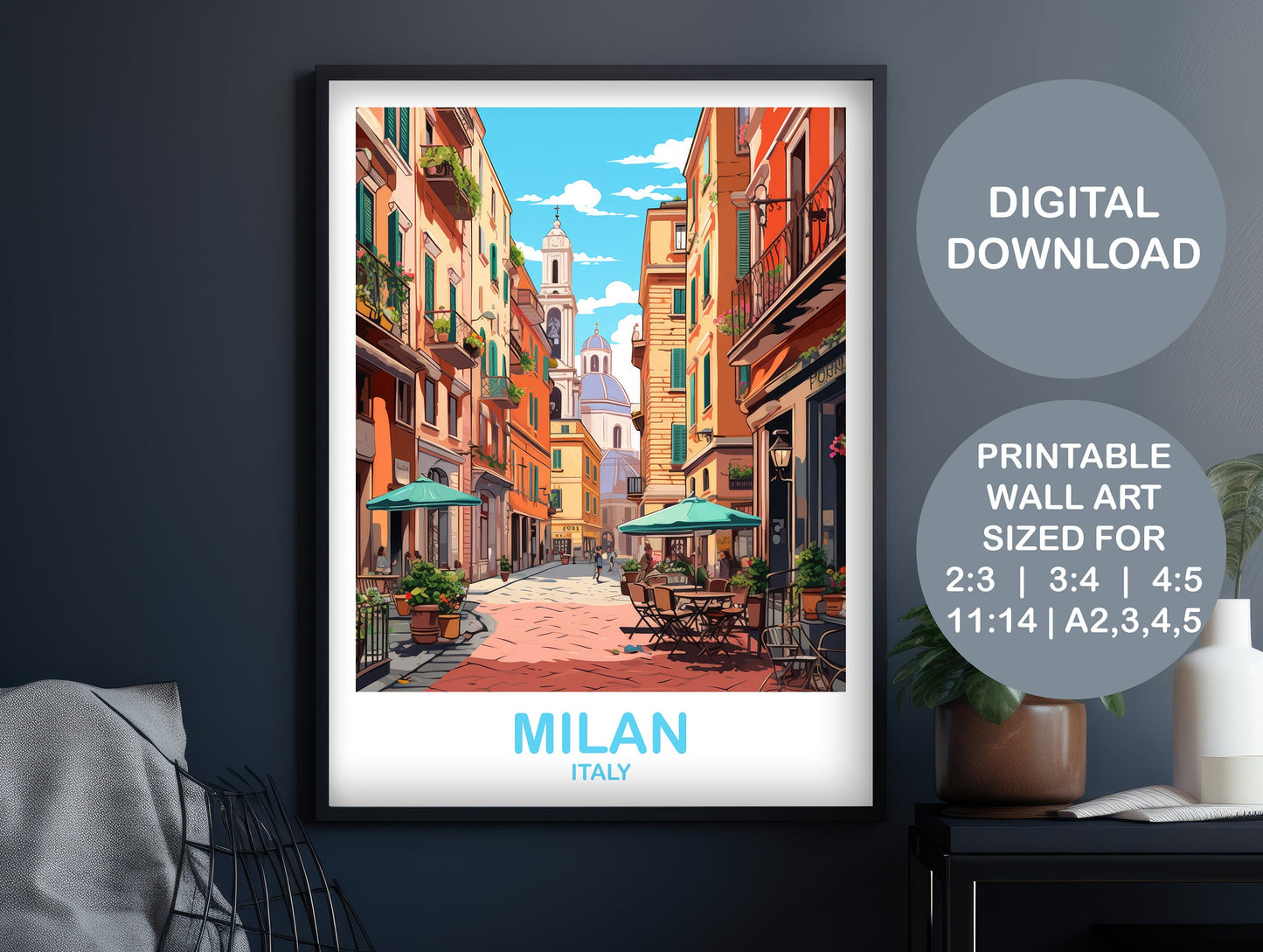 Milan Italy Travel Art, Printable Milan Travel Art, Digital Italy Poster, Milan Travel Wall Art, Italy Travel Wall Art | DT2EU_ITMI2