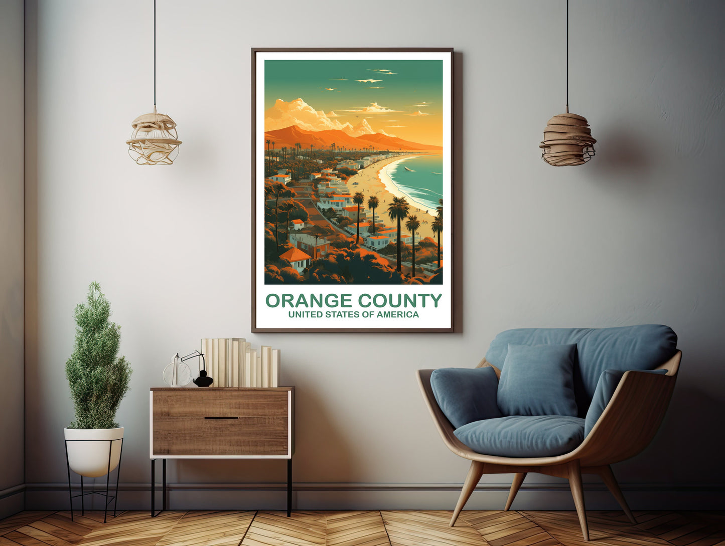 Orange County Travel Print, California Travel Wall Art, Los Angeles Wall Art Poster, City Skyline Wall Art, California Wall Art | T2NA_CAOC1