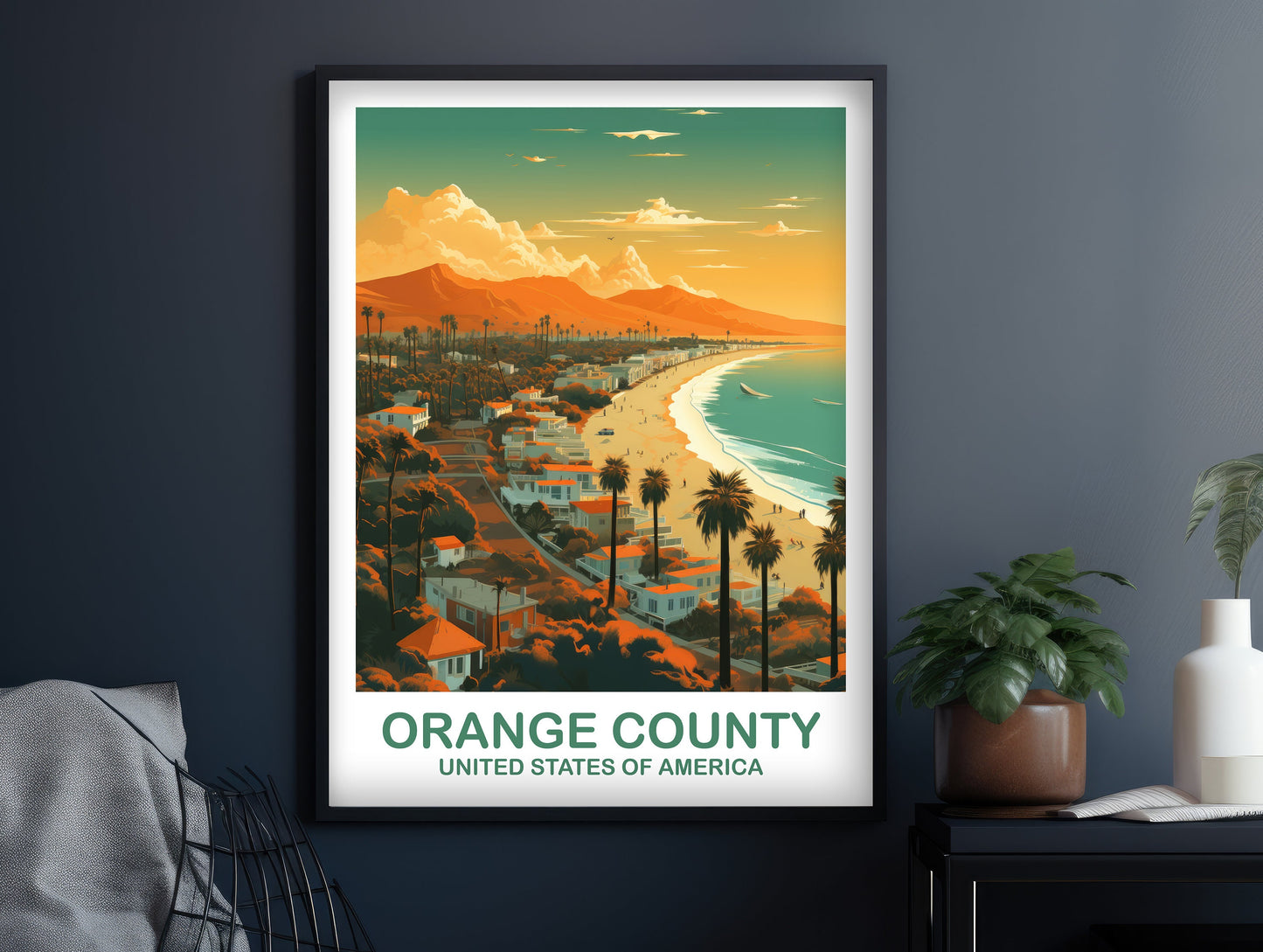 Orange County Travel Print, California Travel Wall Art, Los Angeles Wall Art Poster, City Skyline Wall Art, California Wall Art | T2NA_CAOC1