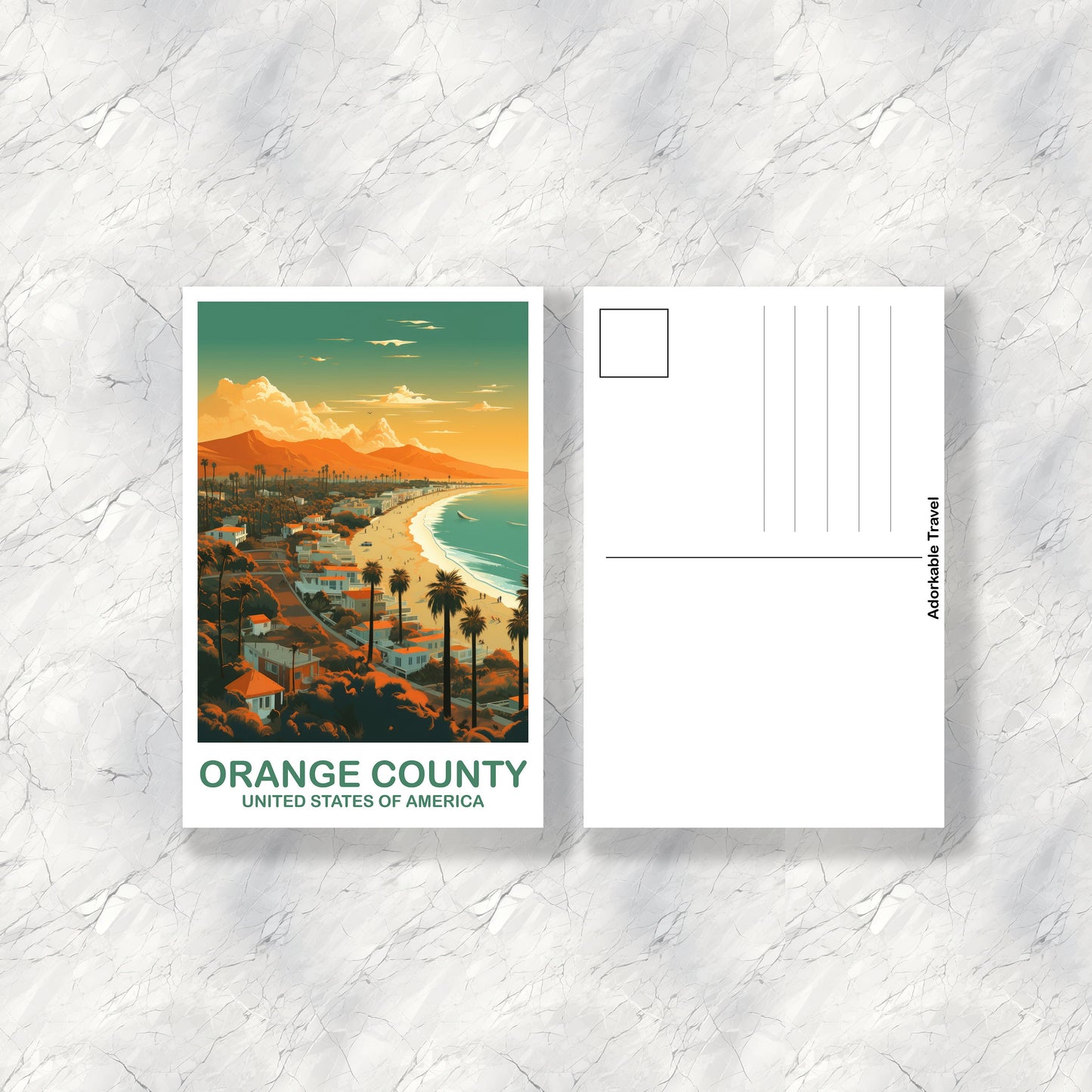 Orange County Travel Postcard, California Travel Postcard, Los Angeles Art Poster, City Skyline Postcard, Travel Postcard | T2NA_CAOC1_P