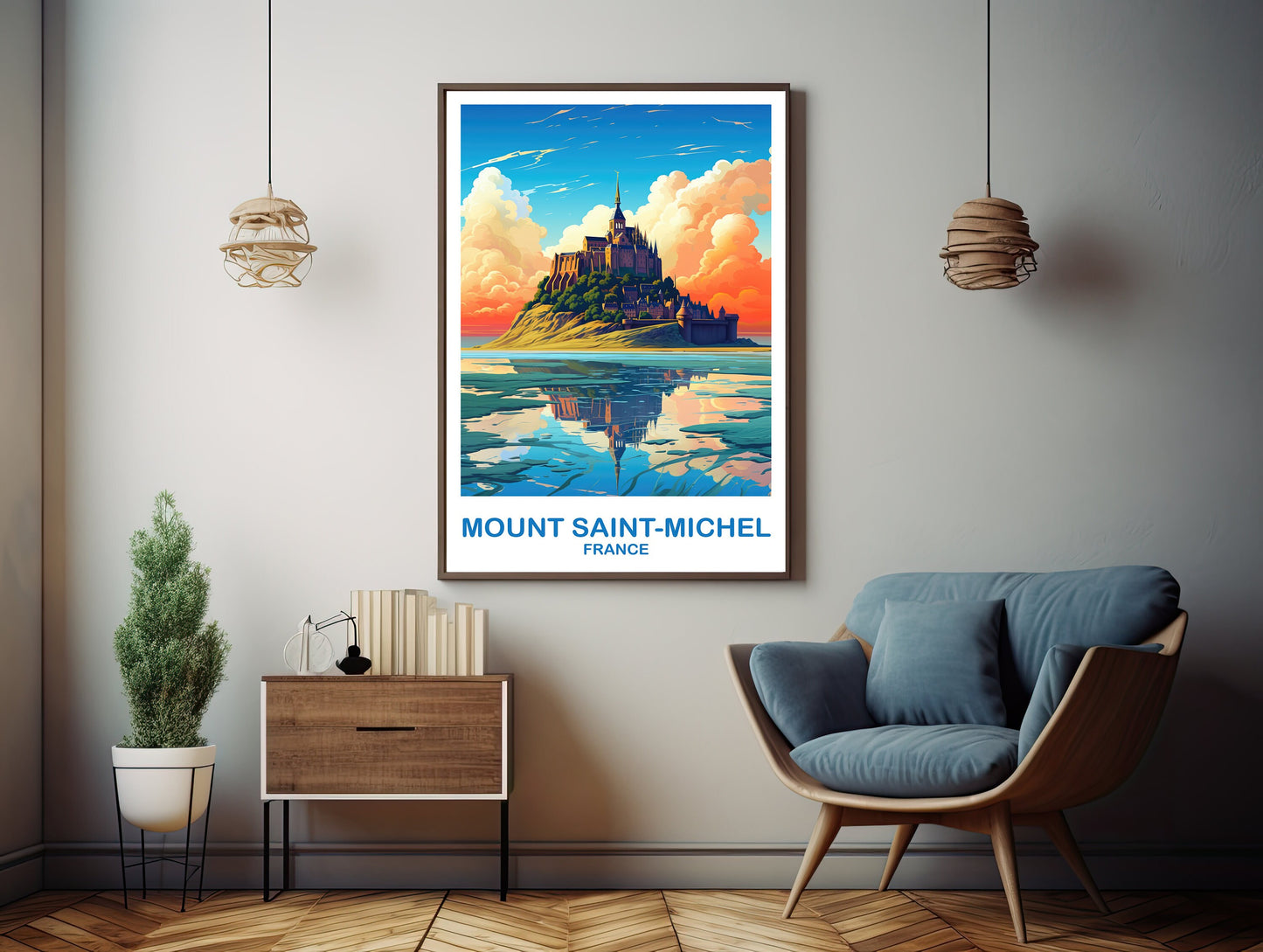 Mont Saint-Michel France Travel Poster, France Poster, Mont Saint-Michel France Art, Skyline Sunset Wall Art, Travel Poster | T2EU_FRMSM1