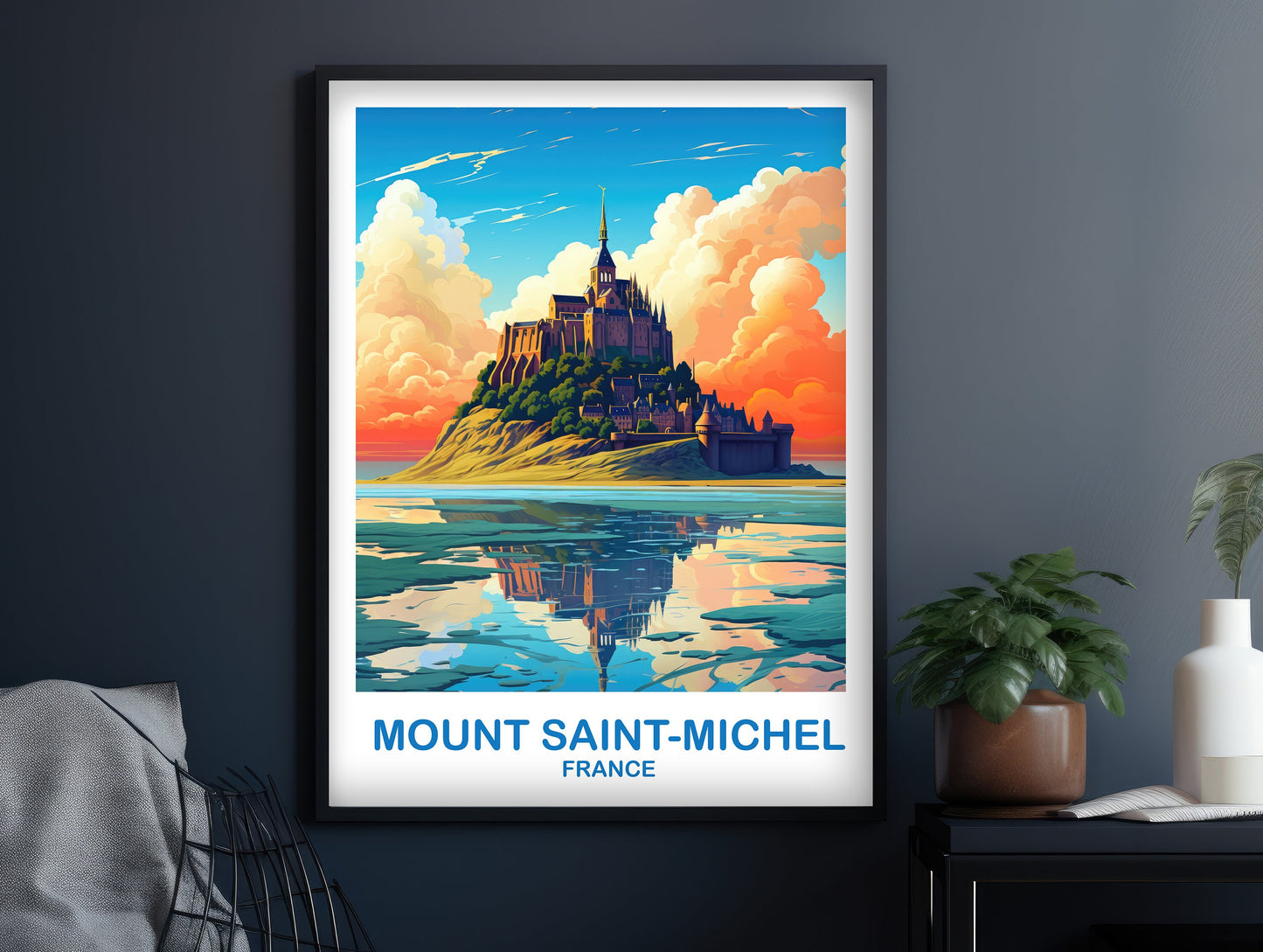 Mont Saint-Michel France Travel Poster, France Poster, Mont Saint-Michel France Art, Skyline Sunset Wall Art, Travel Poster | T2EU_FRMSM1