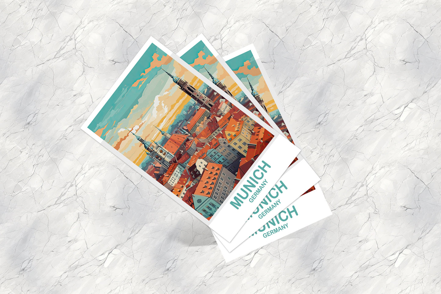 Munich Germany Travel Postcard, Munich Postcard Art, Germany Postcard Art, Munich Travel Art, Travel Postcard, Travel Art | T2EU_GEMU1_P