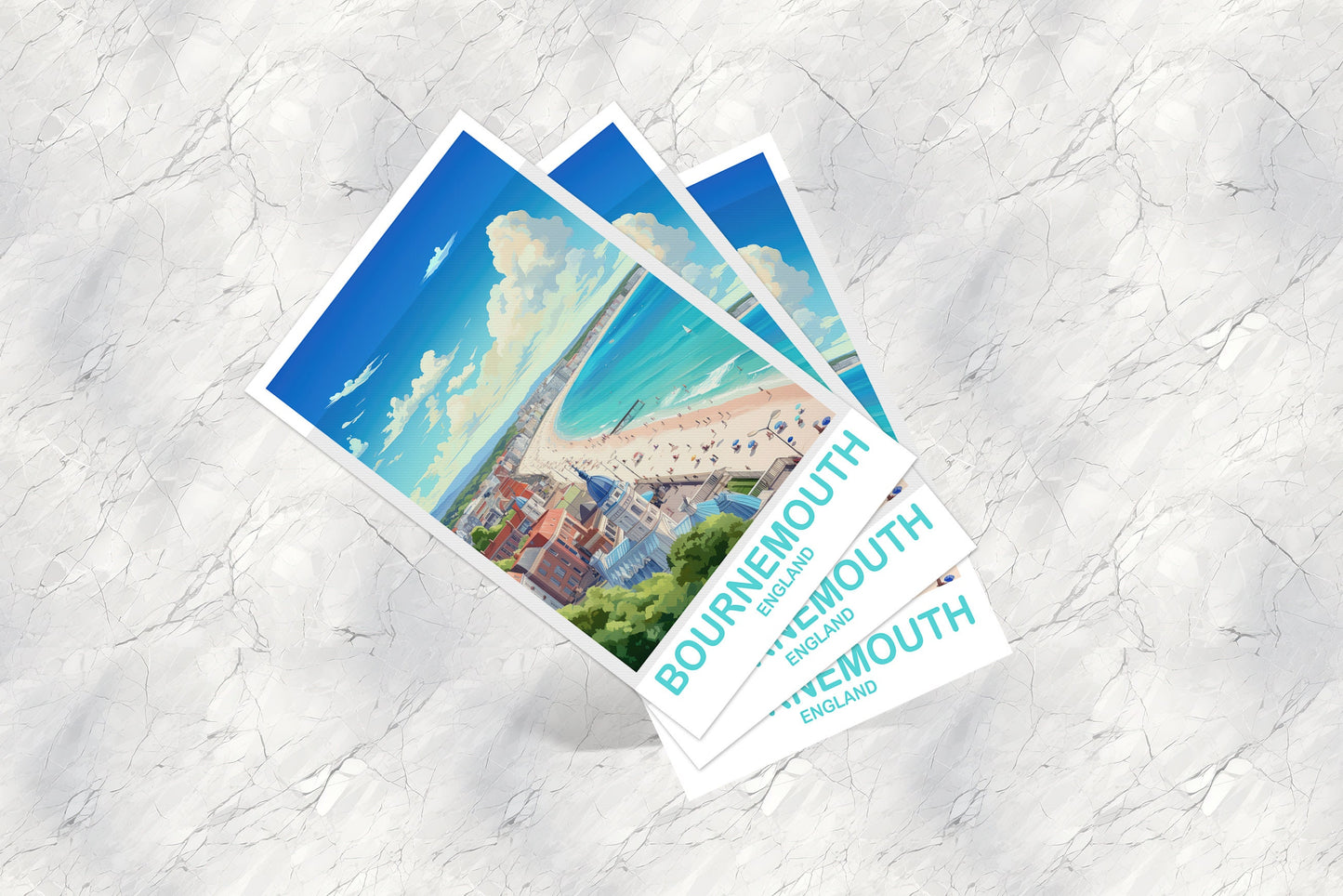 Bournemouth Travel Postcard Art, Bournemouth Travel Art, Bournemouth Postcard, England Travel Postcard Art, Travel Postcard | T2EU_ENBO1_P