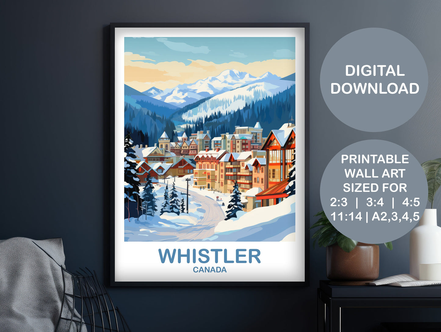 Whistler BC Travel Print, British Columbia Wall Art, Printable Whistler Travel Poster, Travel Wall Art, Digital Whistler Art | DT2NA_BCWH1