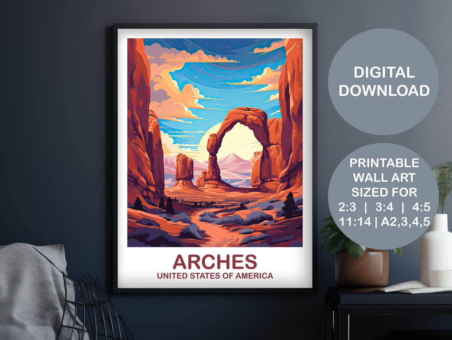 Arches National Park Travel Print, Travel Wall Art, Digital National Park Poster, Printable Arches National Park Travel Art, | DT2NA_UTANP1