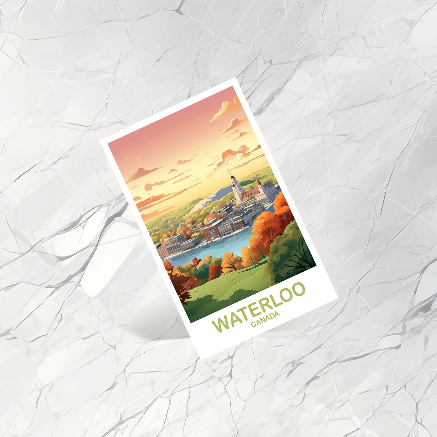 Waterloo Travel Postcard Art, Waterloo Ontario Travel Postcard, Waterloo Postcard, City Skyline, Travel Postcard | T2NA_ONWA1_P