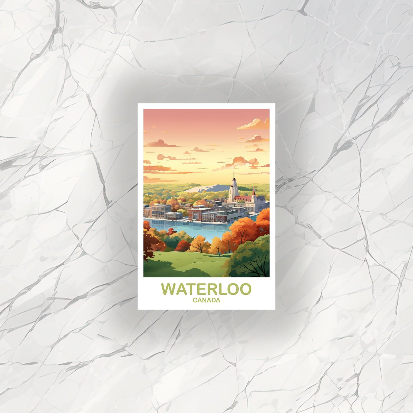 Waterloo Travel Sticker Art, Waterloo Ontario Travel Sticker, Waterloo Sticker, City Skyline Sticker, Travel Sticker | T2NA_ONWA1_S
