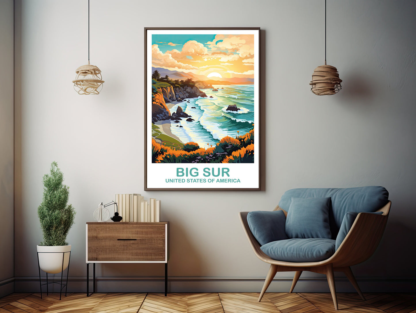 Big Sur Travel Print, California Travel Wall Art, Big Sur Wall Art, City Skyline Wall Art, California Wall Art | T2NA_CABS1