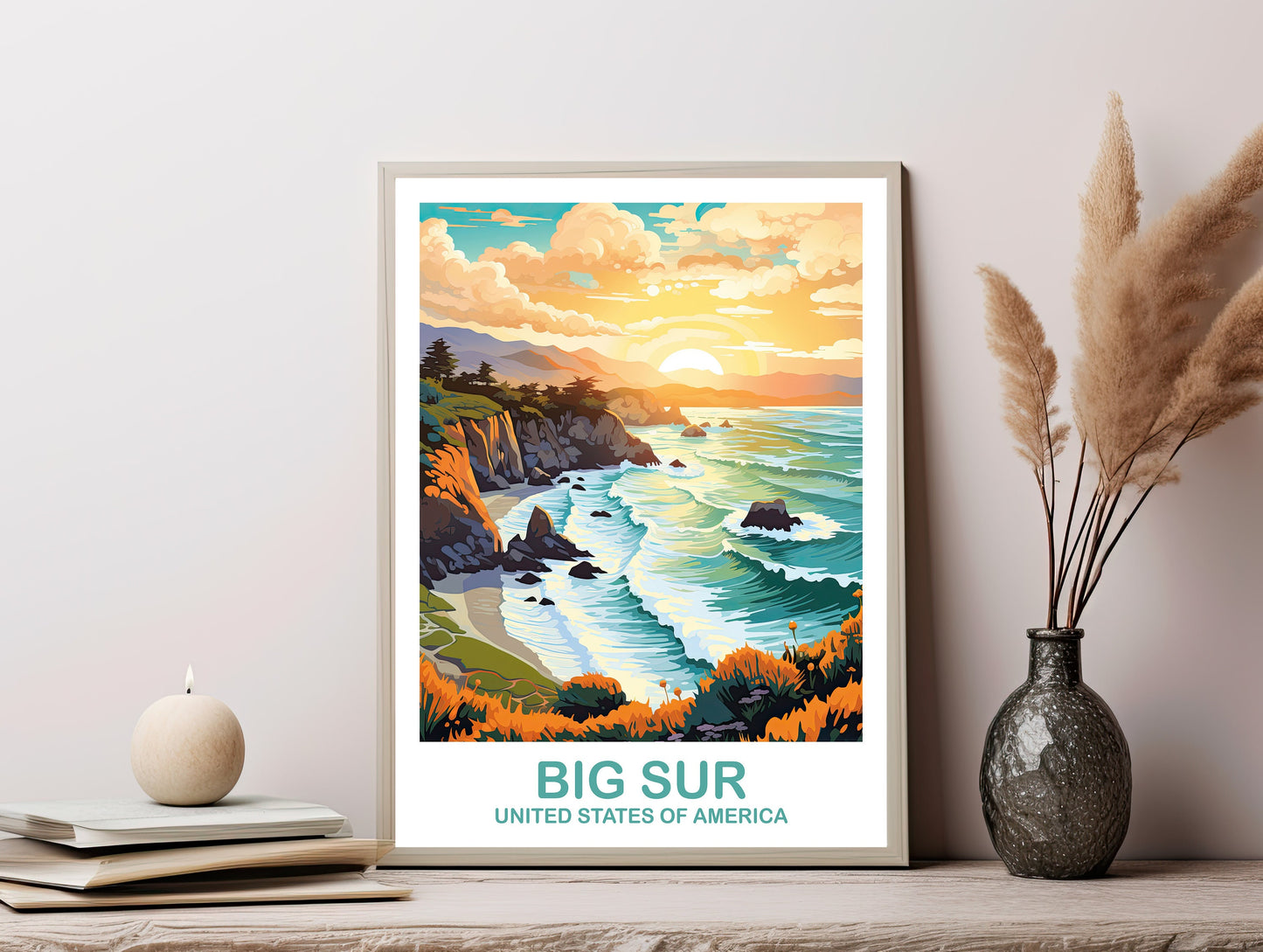 Big Sur Travel Print, California Travel Wall Art, Digital Big Sur Wall Art, City Skyline Wall Art, Travel Art, California Art | DT2NA_CABS1