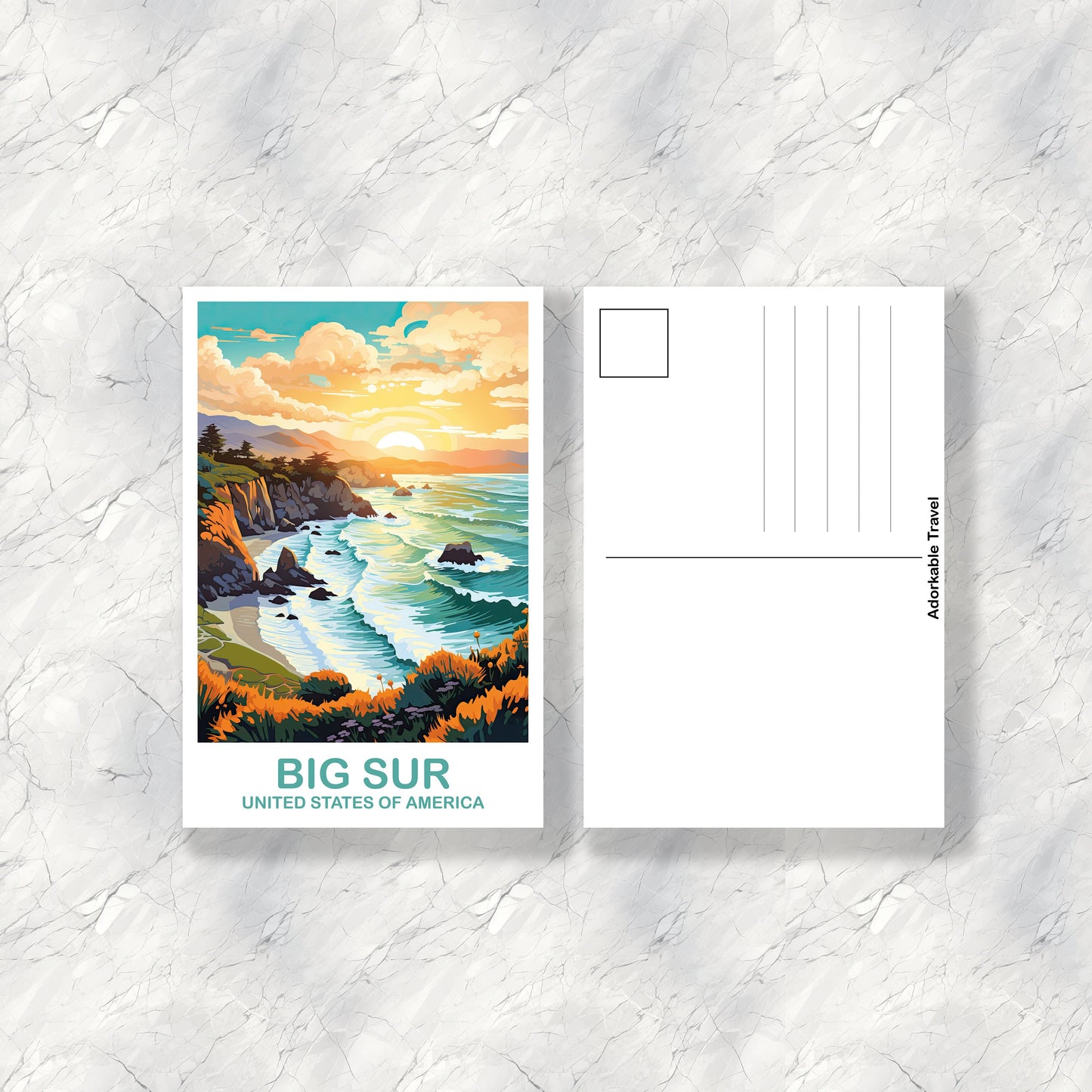 Big Sur Travel Postcard, California Travel Postcard, Big Sur Postcard, City Skyline Postcard Art, California Postcard Art | T2NA_CABS1_P