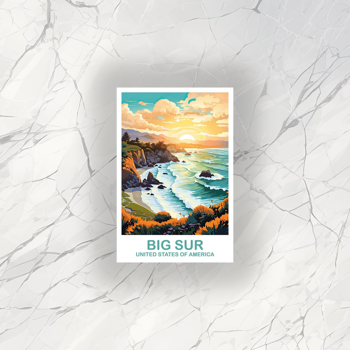 Big Sur Travel Sticker, California Travel Sticker Art, Big Sur Sticker Art, City Skyline Wall Art, California Sticker Art | T2NA_CABS1_S