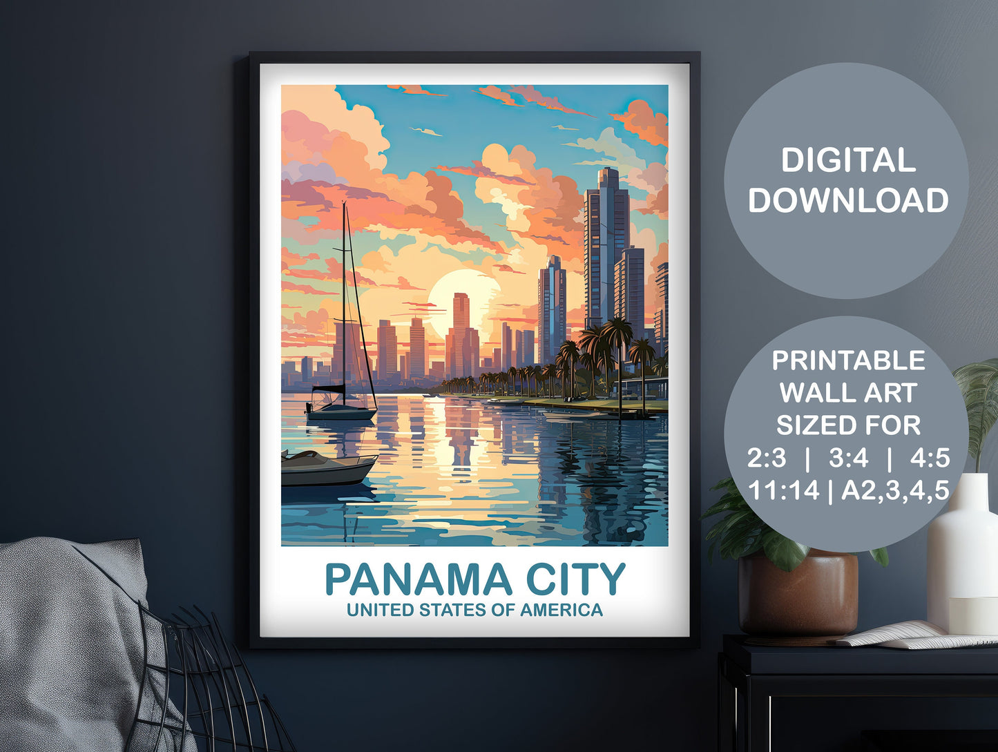 Panama City Travel Print, Panama City Travel Wall Art, Florida Wall Art, City Skyline Wall Art, Florida Wall Art, Travel Art | DT2NA_FLCP1