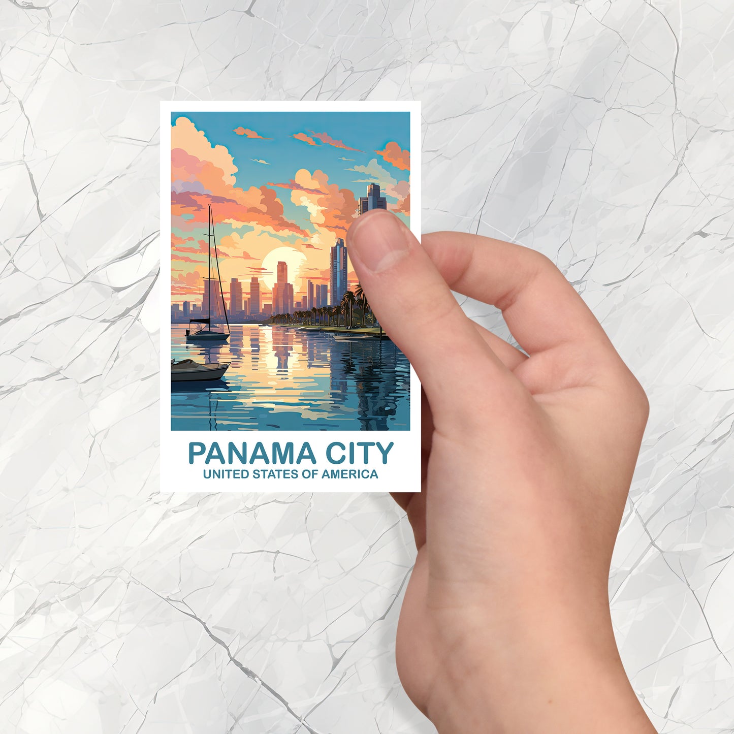Panama City Travel Sticker, Panama City Travel Art, Florida Art Sticker, City Skyline Sticker Art, Florida, Travel Sticker | T2NA_FLCP1_S