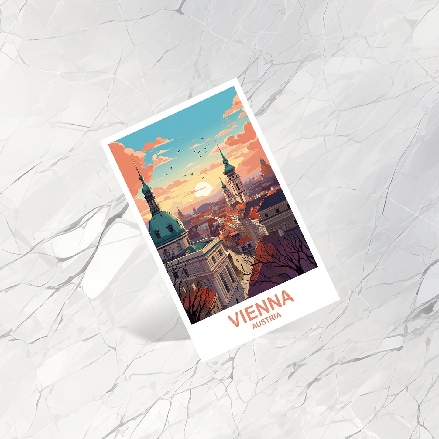 Vienna Travel Postcard Art, Austria Travel Art, Vienna Postcard, Austria Travel Postcard, City Skyline Sunset Postcard | T2EU_AUVI1_P