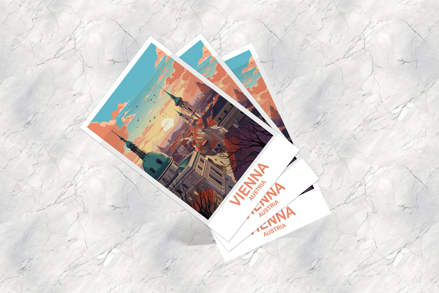 Vienna Travel Postcard Art, Austria Travel Art, Vienna Postcard, Austria Travel Postcard, City Skyline Sunset Postcard | T2EU_AUVI1_P