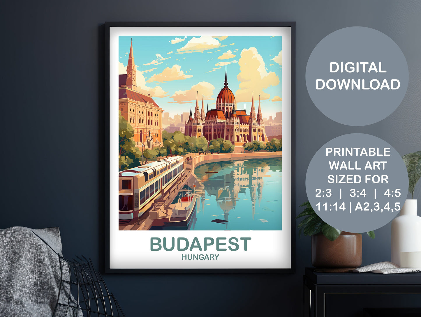 Budapest Travel Wall Art, Hungary Travel Art, Printable Budapest Wall Art, Hungary Travel Art, City Skyline Sunset Wall Art | DT2EU_HUBU1