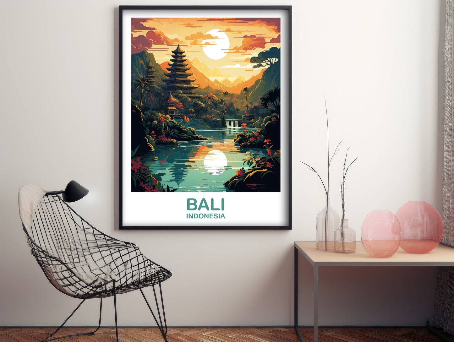 Bali Travel Wall Art, Bali Skyline, Bali Indonesia Wall Art Poster, City Skyline Wall Art, Vibrant Sunset, Travel Wall Art | T2AS_INDBA1