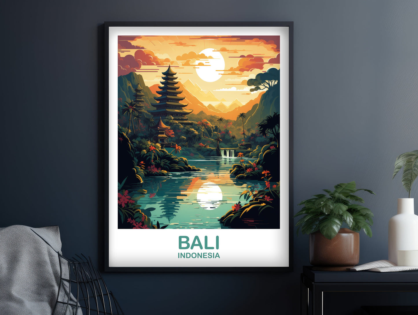 Bali Travel Wall Art, Bali Skyline, Bali Indonesia Wall Art Poster, City Skyline Wall Art, Vibrant Sunset, Travel Wall Art | T2AS_INDBA1