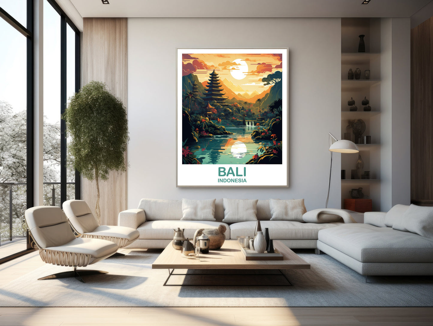 Bali Travel Wall Art, Bali Skyline, Bali Indonesia Wall Art Poster, City Skyline Wall Art, Vibrant Sunset, Travel Wall Art | T2AS_INDBA1