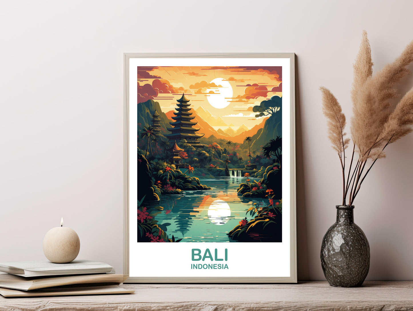 Bali Travel Wall Art, Bali Skyline, Printable Bali Indonesia Wall Art, City Skyline Wall Art, Vibrant Sunset, Travel Wall Art | DT2AS_INDBA1