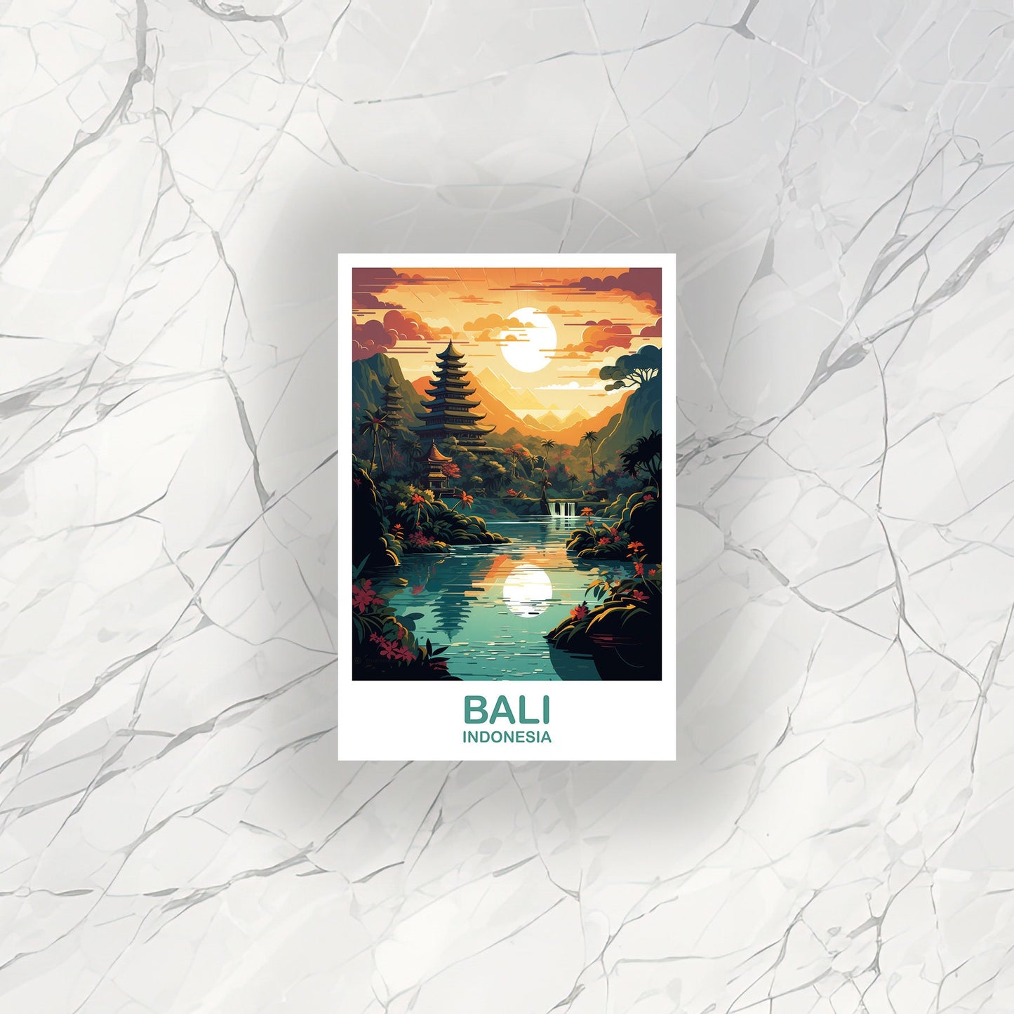 Bali Travel Sticker Art, Bali Skyline, Bali Indonesia Sticker Art, City Skyline, Luggage Sticker, Travel Sticker | T2AS_INDBA1_S
