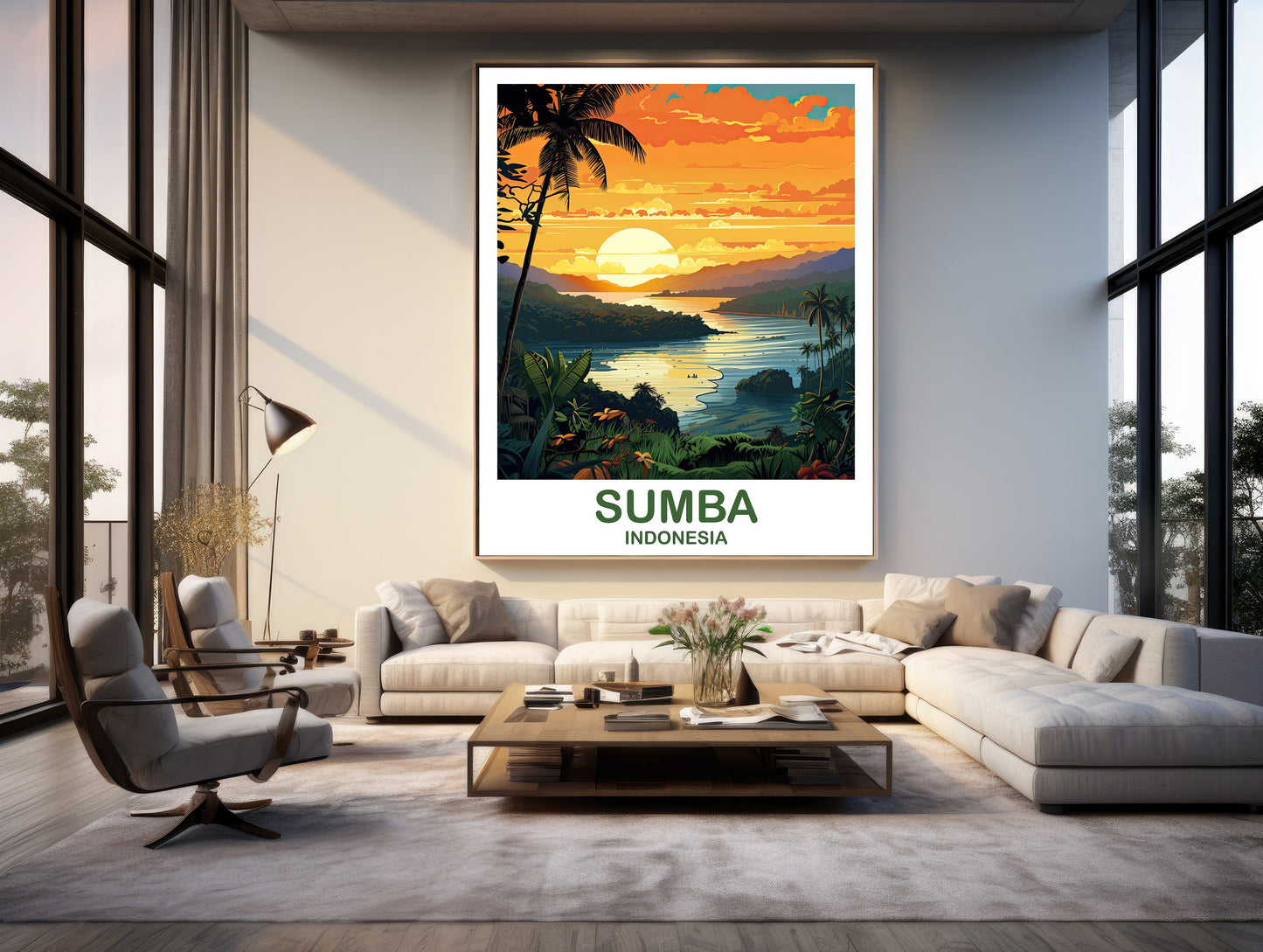 Sumba Travel Wall Art, Sumba Skyline, Bali Indonesia Wall Art Poster, City Skyline Wall Art, Vibrant Sunset, Travel Wall Art | T2AS_INDSU1