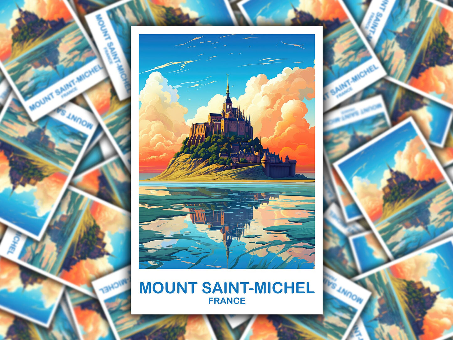 Mont Saint-Michel Travel Sticker, France Sticker, Mont Saint-Michel France Sticker, Skyline Sunset Sticker, Travel Sticker | T2EU_FRMSM1_S